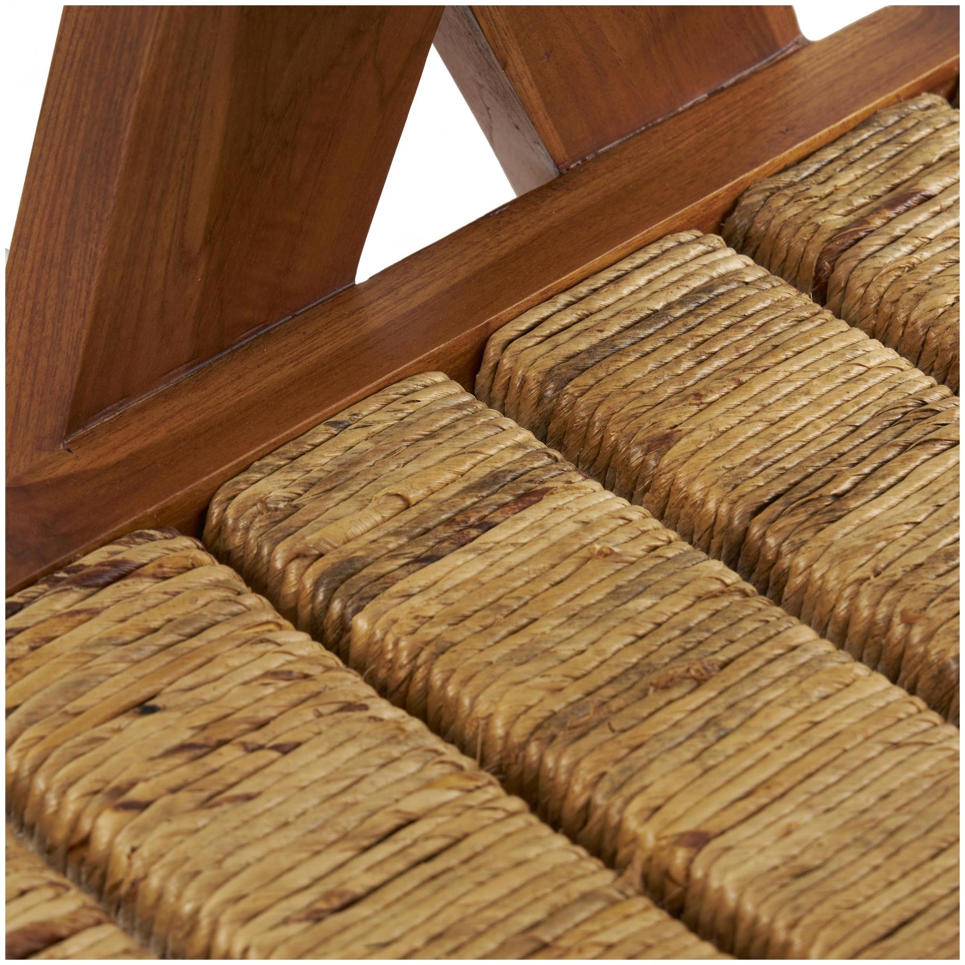 Brown Teak Wood Handmade Mid-Century Living Room Accent Chair with Wrapped Banana Leaf Seat