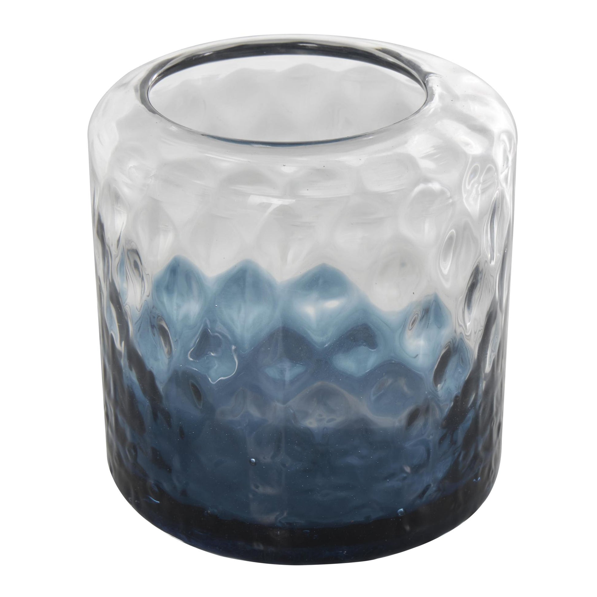 Set of 2 Geometric Dark Blue Glass Faceted Ombre Living Room Decorative Jars with Diamond Knobs