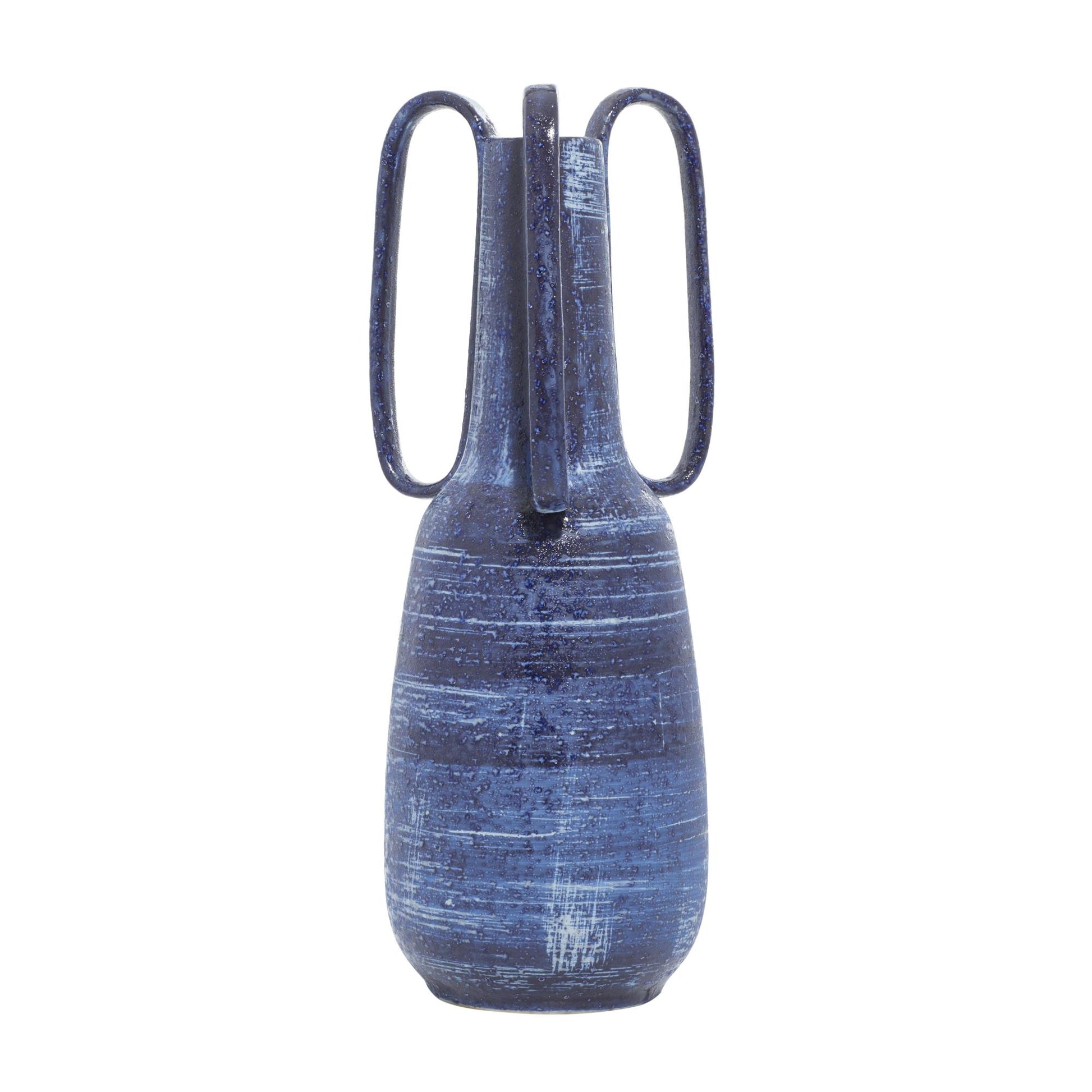 Blue Ceramic Decorative Vase with Handles