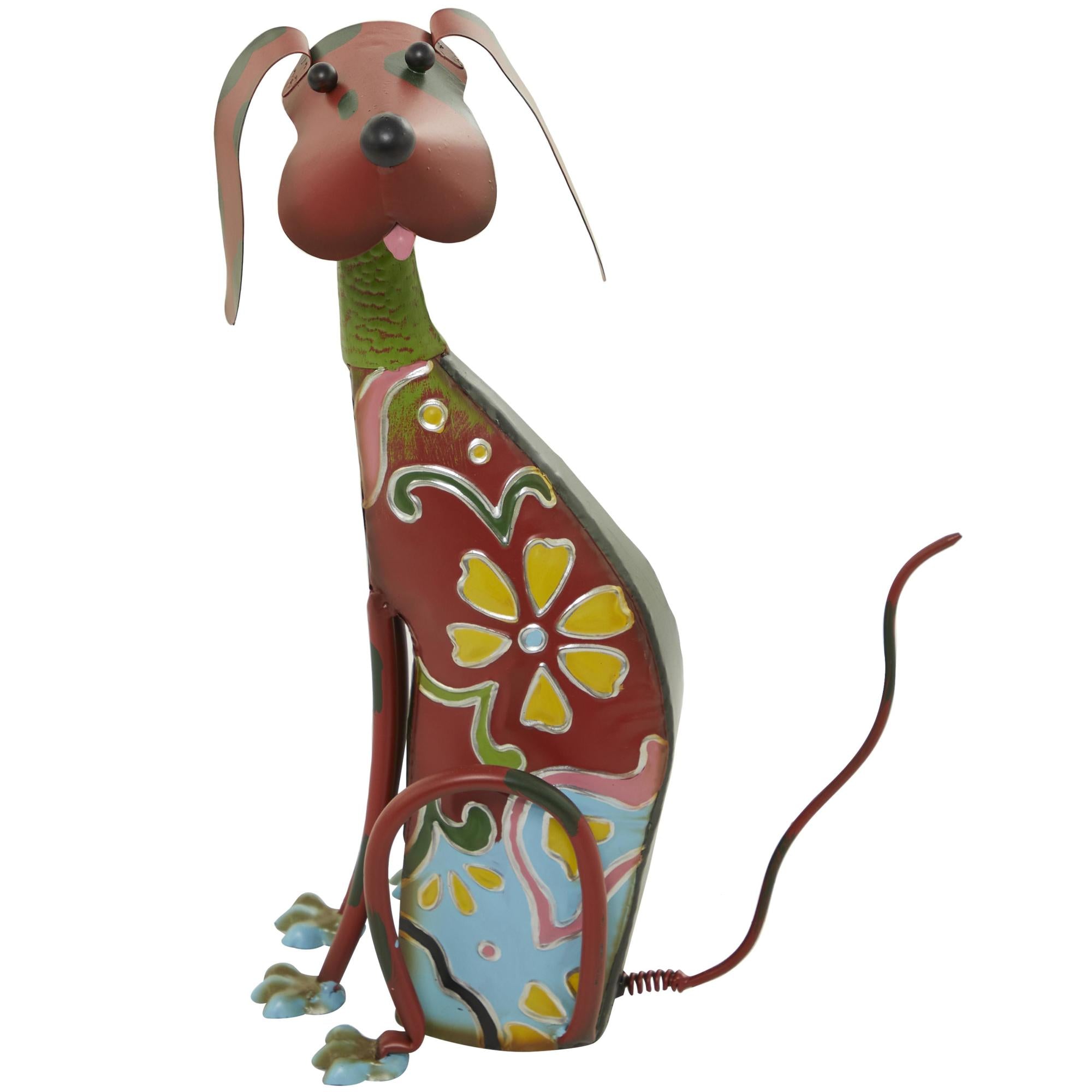 Dog Multi Colored Metal Indoor Outdoor Decorative Garden Sculpture with Floral Pattern