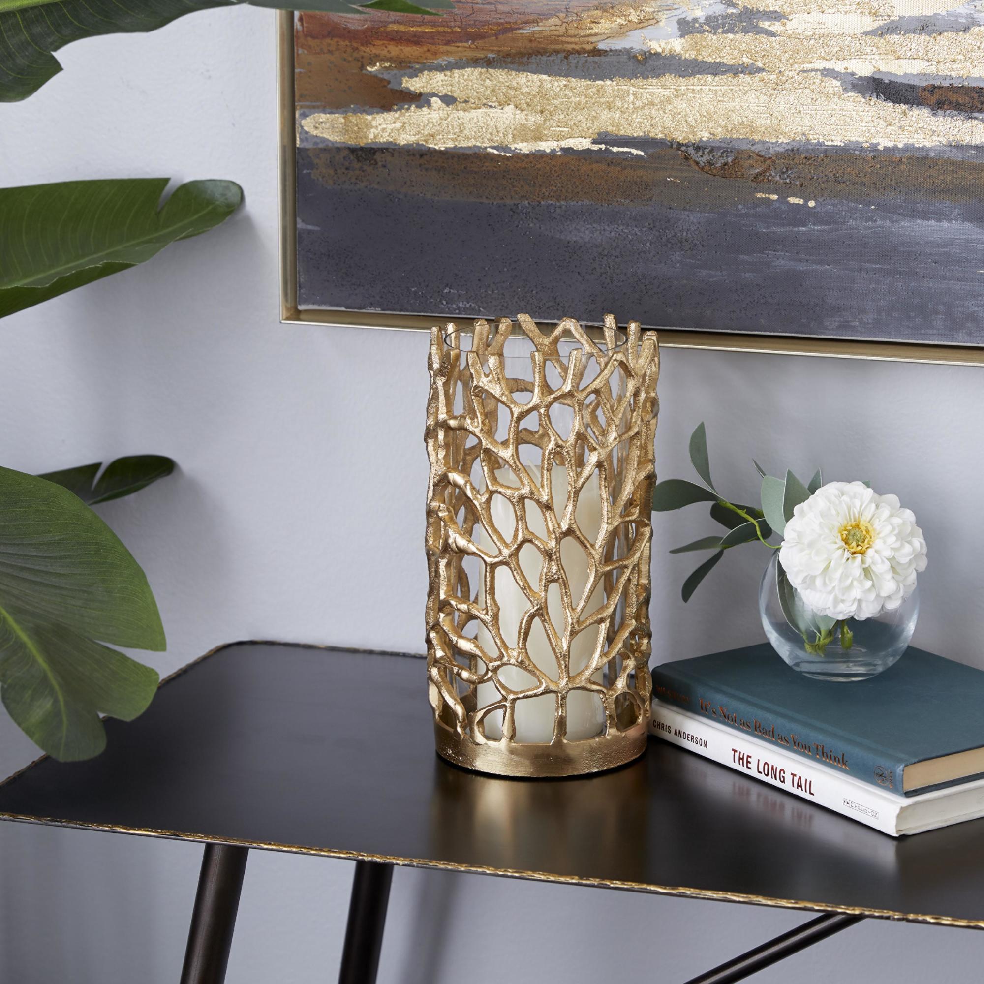 Coral Gold Aluminum Metal Decorative Indoor Outdoor Candle Lantern