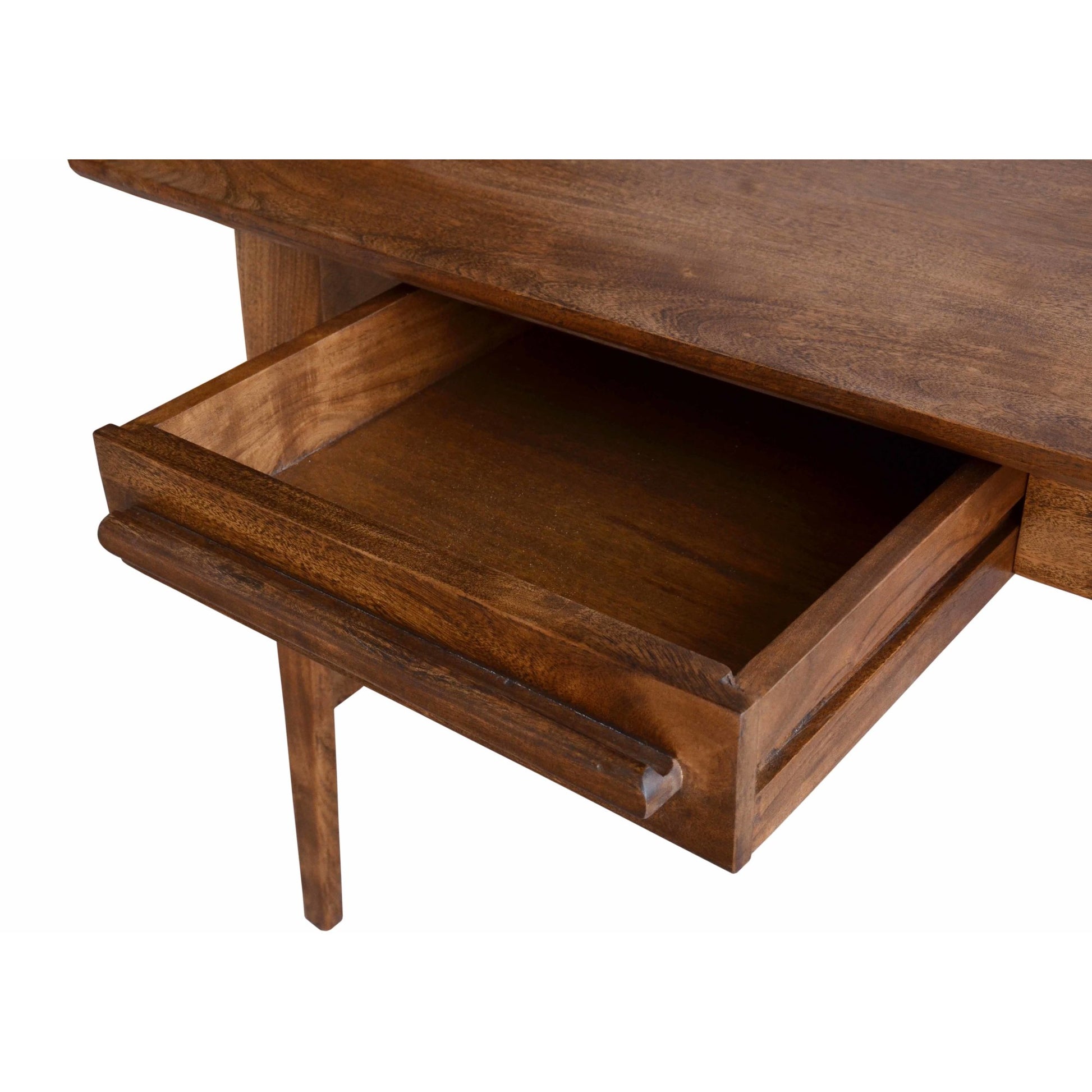 Geometric Brown Wood 3 Drawer Desk with Trapezoid Floating Side Shelf