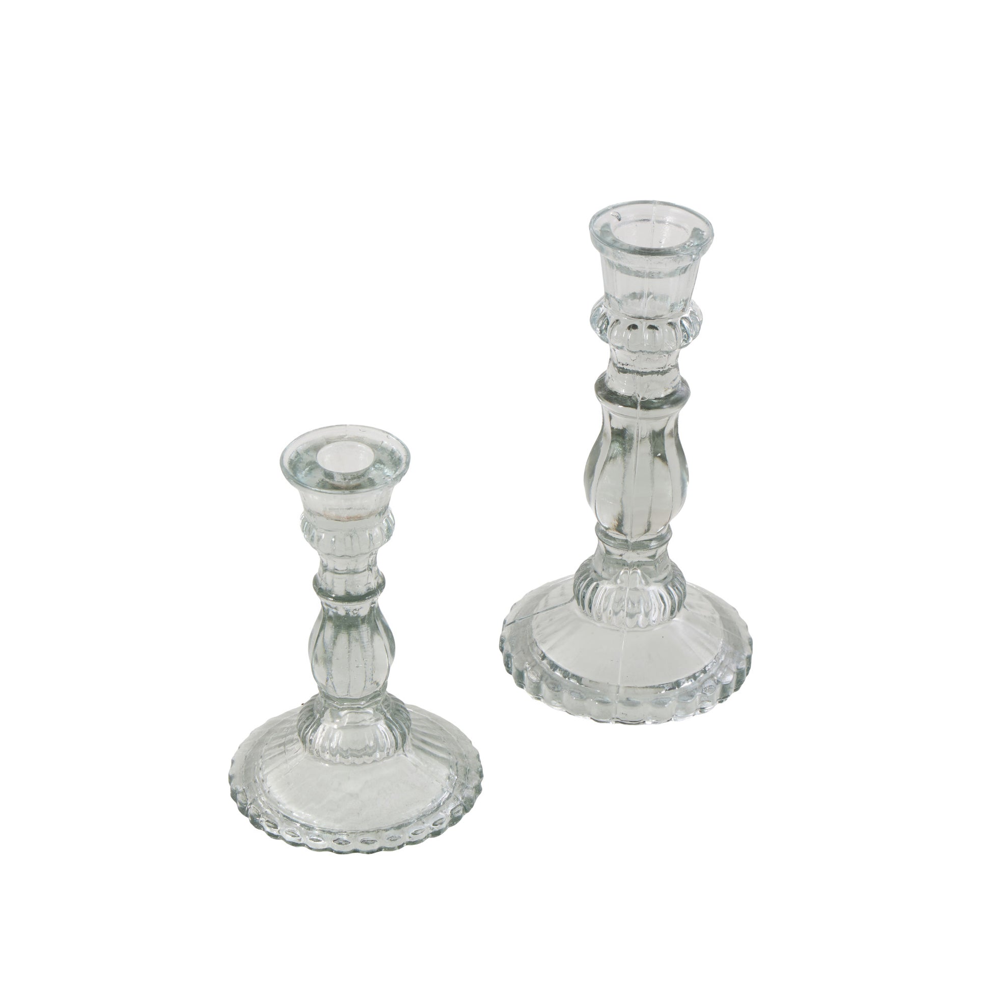 Set of 3 Clear Glass Fluted Turned Decorative Candle Holder