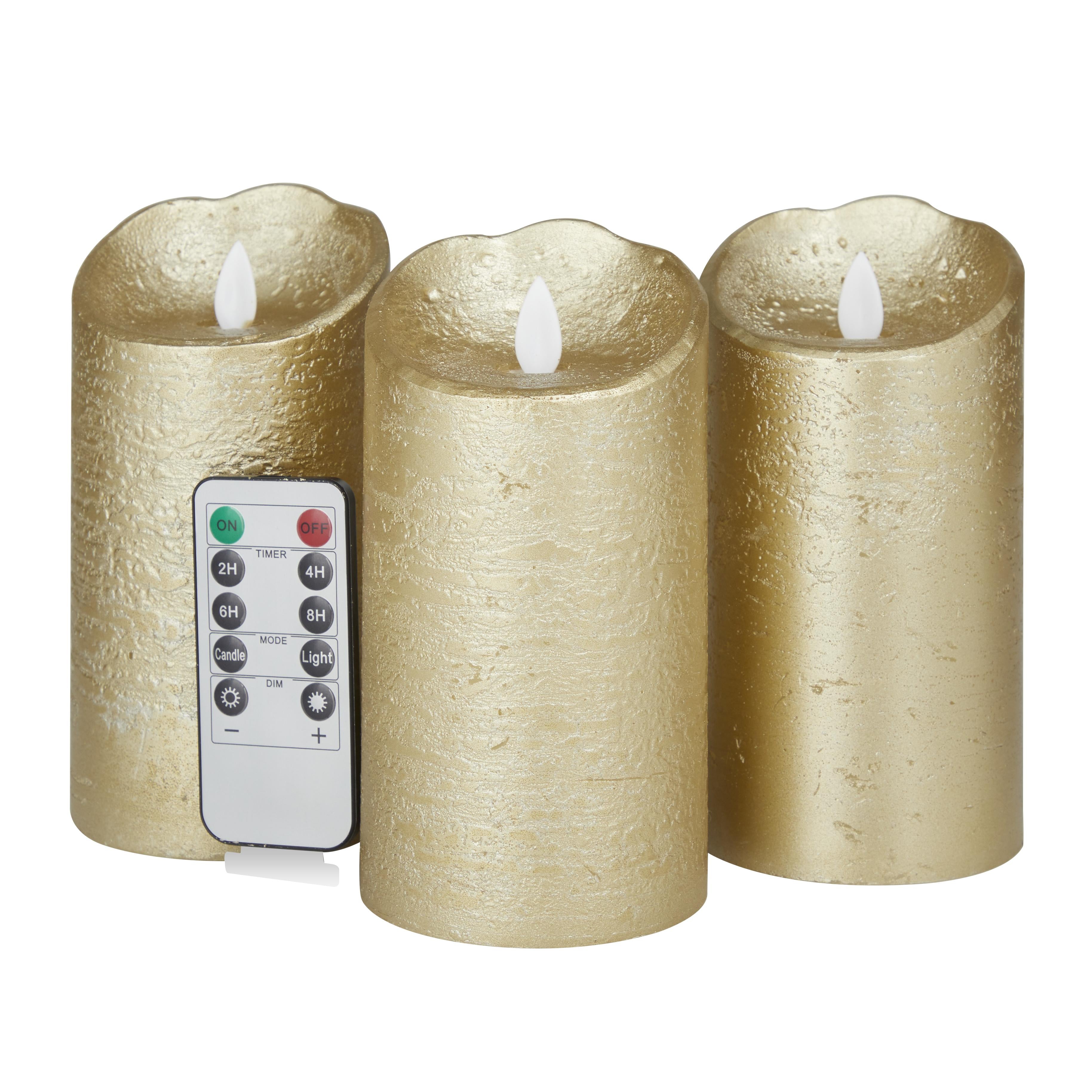 Set of 3 Wax Indoor Outdoor Flameless Candle with Remote Control