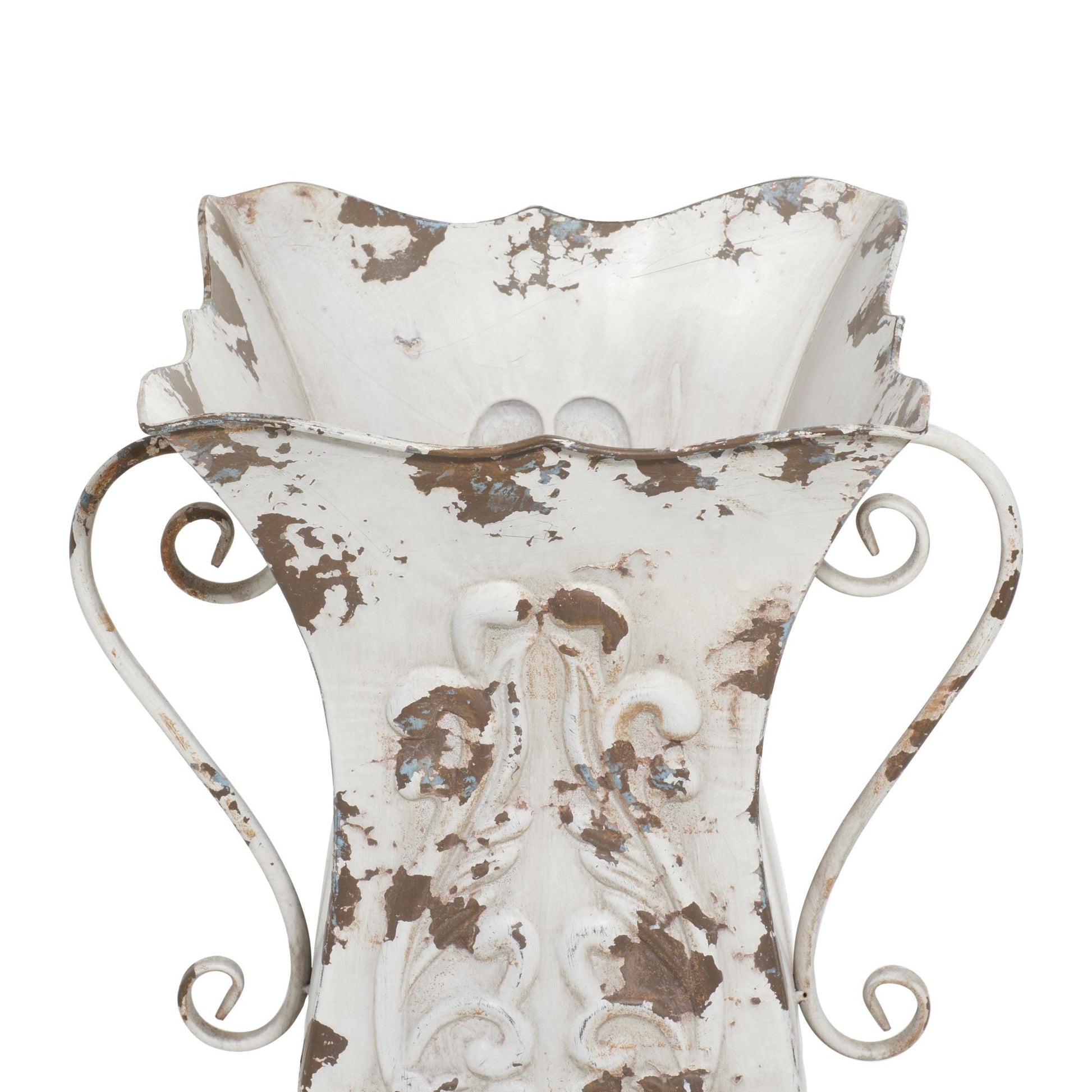 Scroll Beige Metal Distressed Decorative Vase