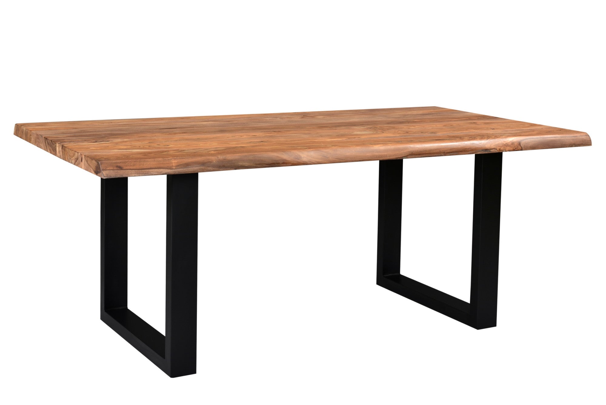 Brown Sheesham Wood Kitchen Dining Table with Natural Wood Grain and Black Iron Framed Legs