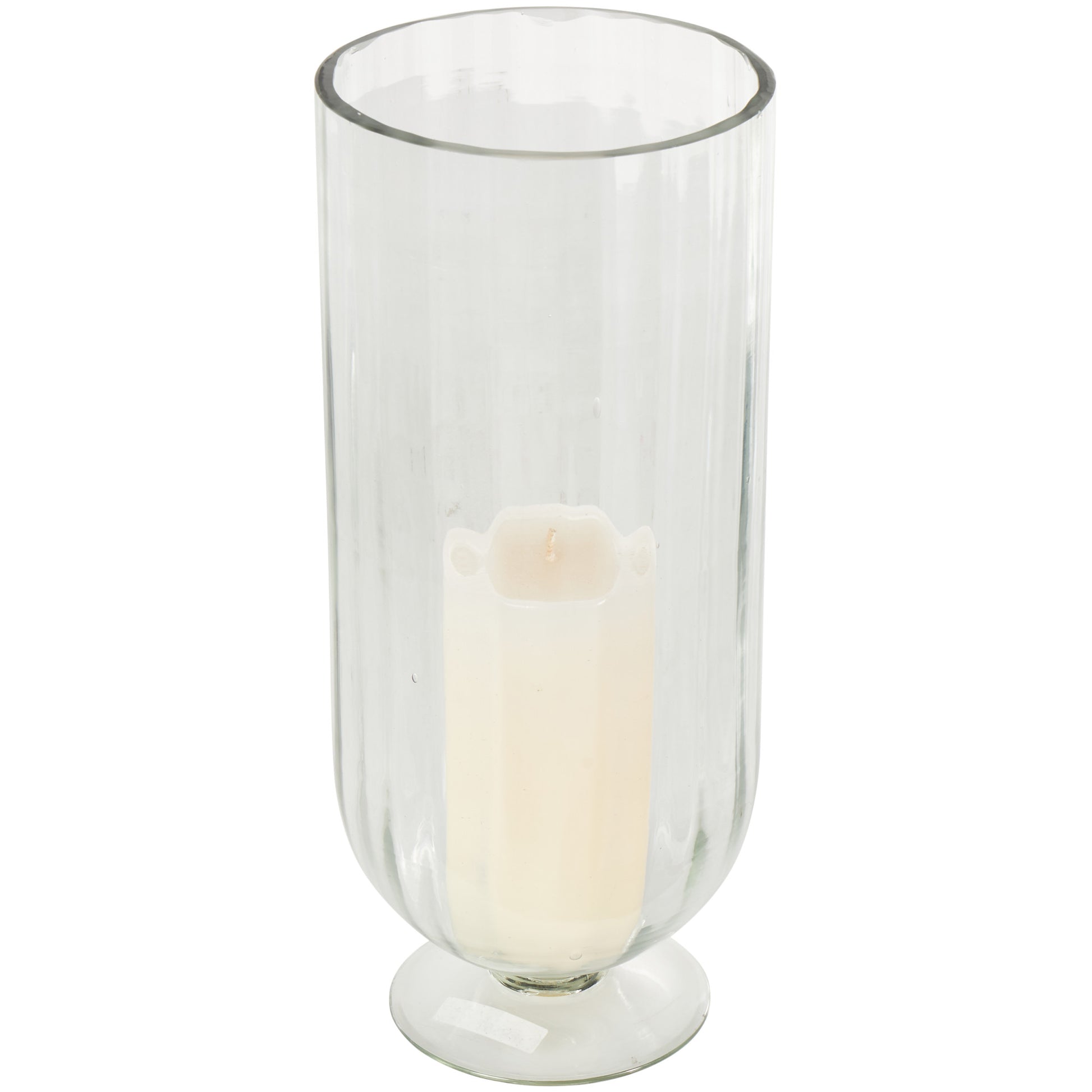 Clear Glass Ribbed Fluted Decorative Candle Holder with Elevated Base