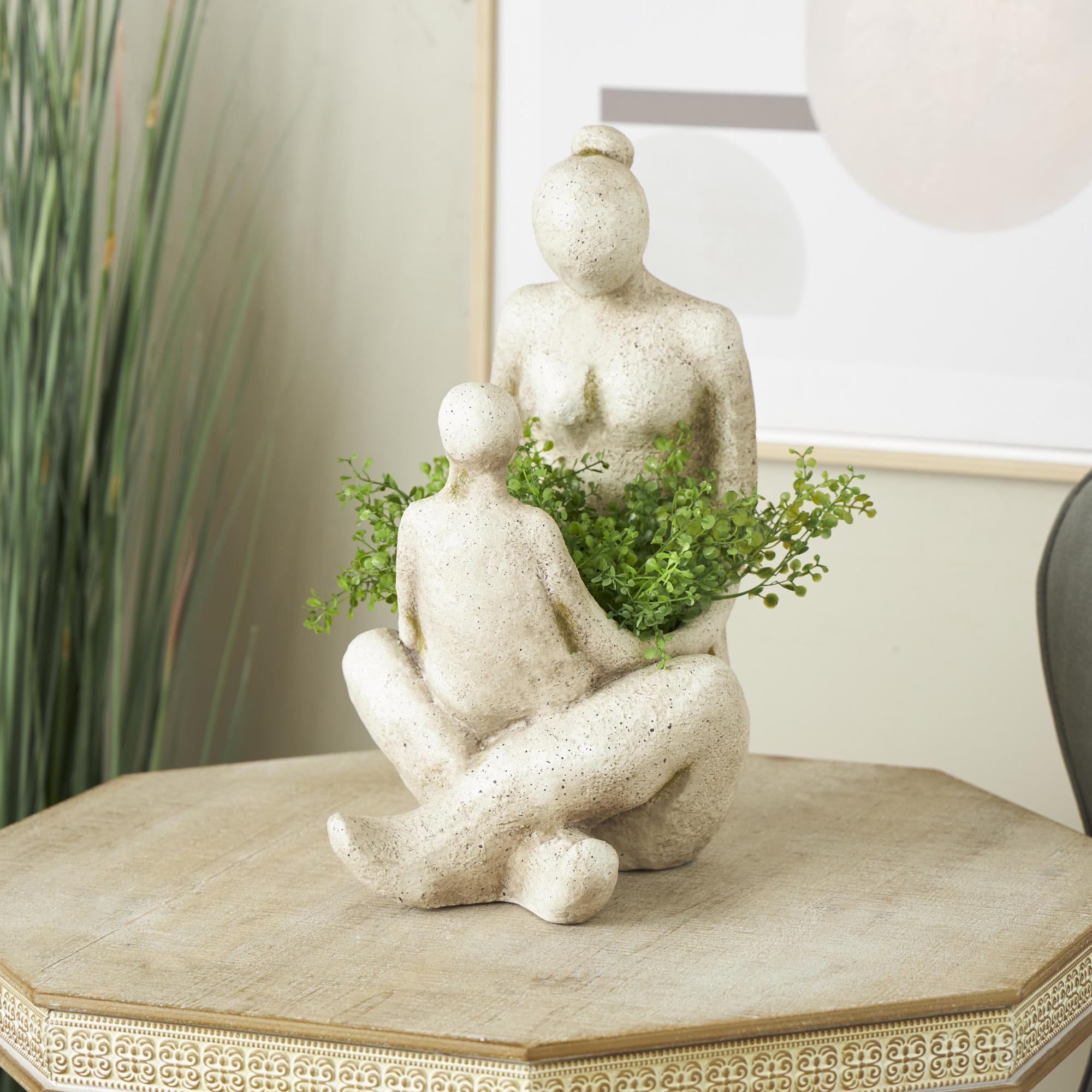 Family Cream Polystone Sitting Indoor Outdoor Planter
