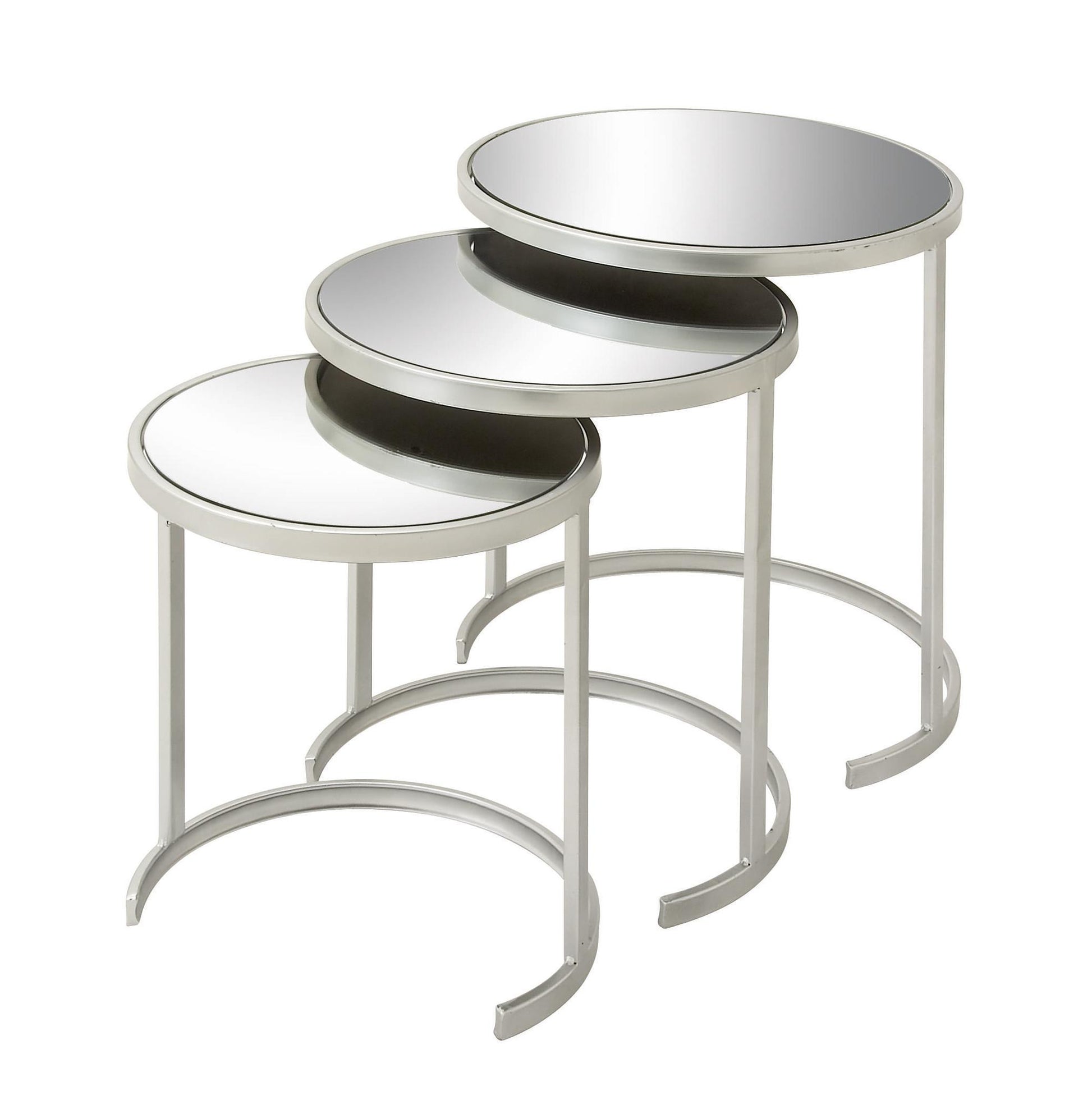 Set of 3 Metal Round Nesting Side End Accent Table with Black Glass Top