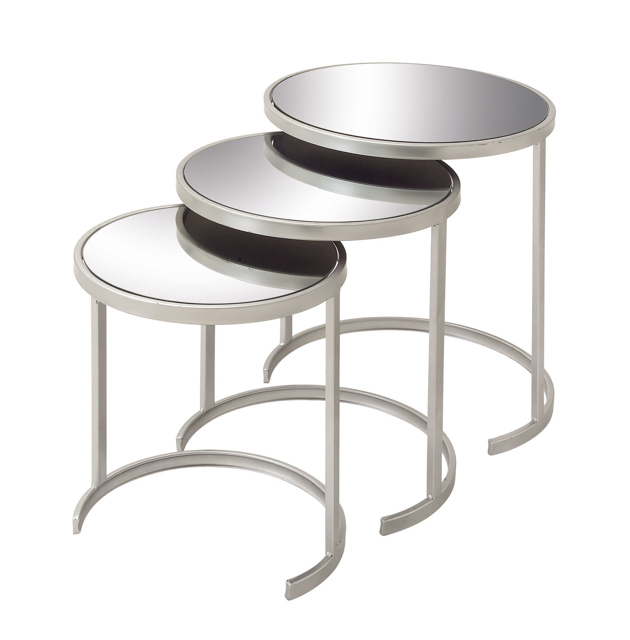 Set of 3 Metal Round Nesting Side End Accent Table with Black Glass Top