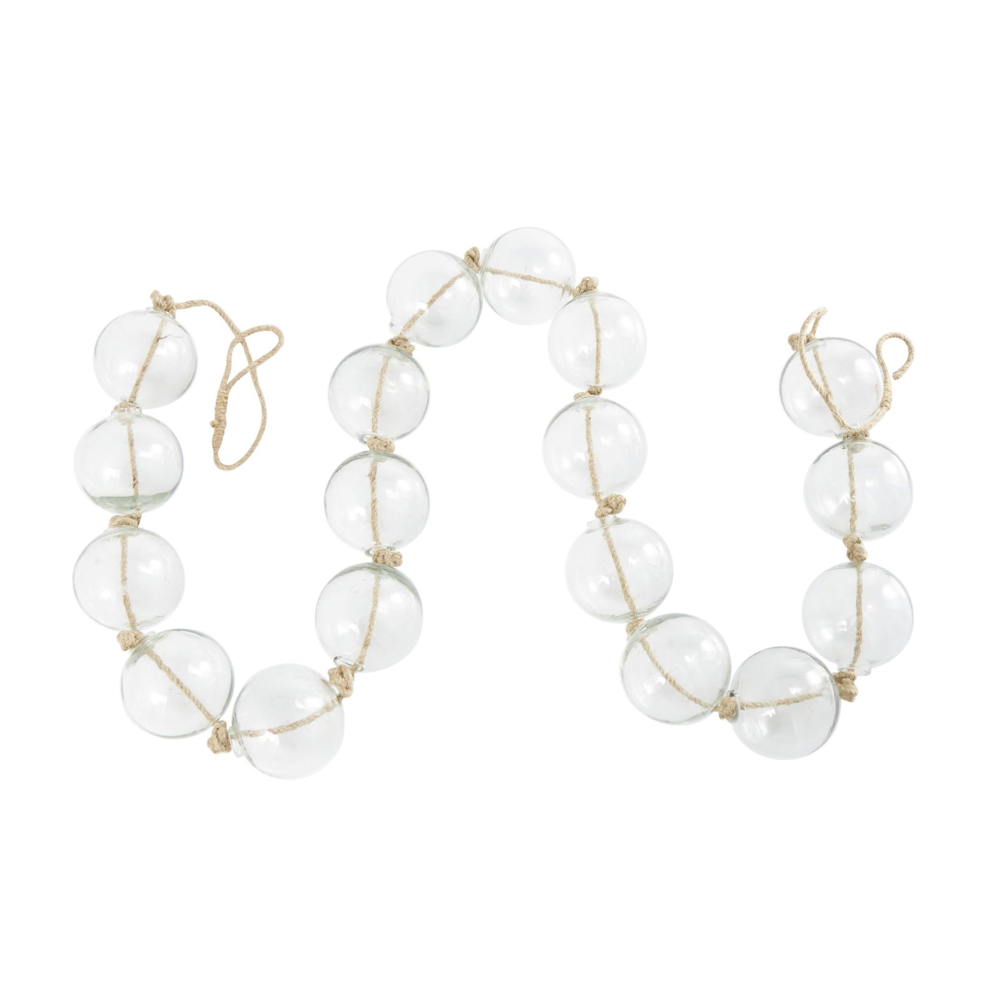 Glass Handmade Round Extra Long Frosted Orb Beaded Garland with Tassel with Knotted Jute Rope
