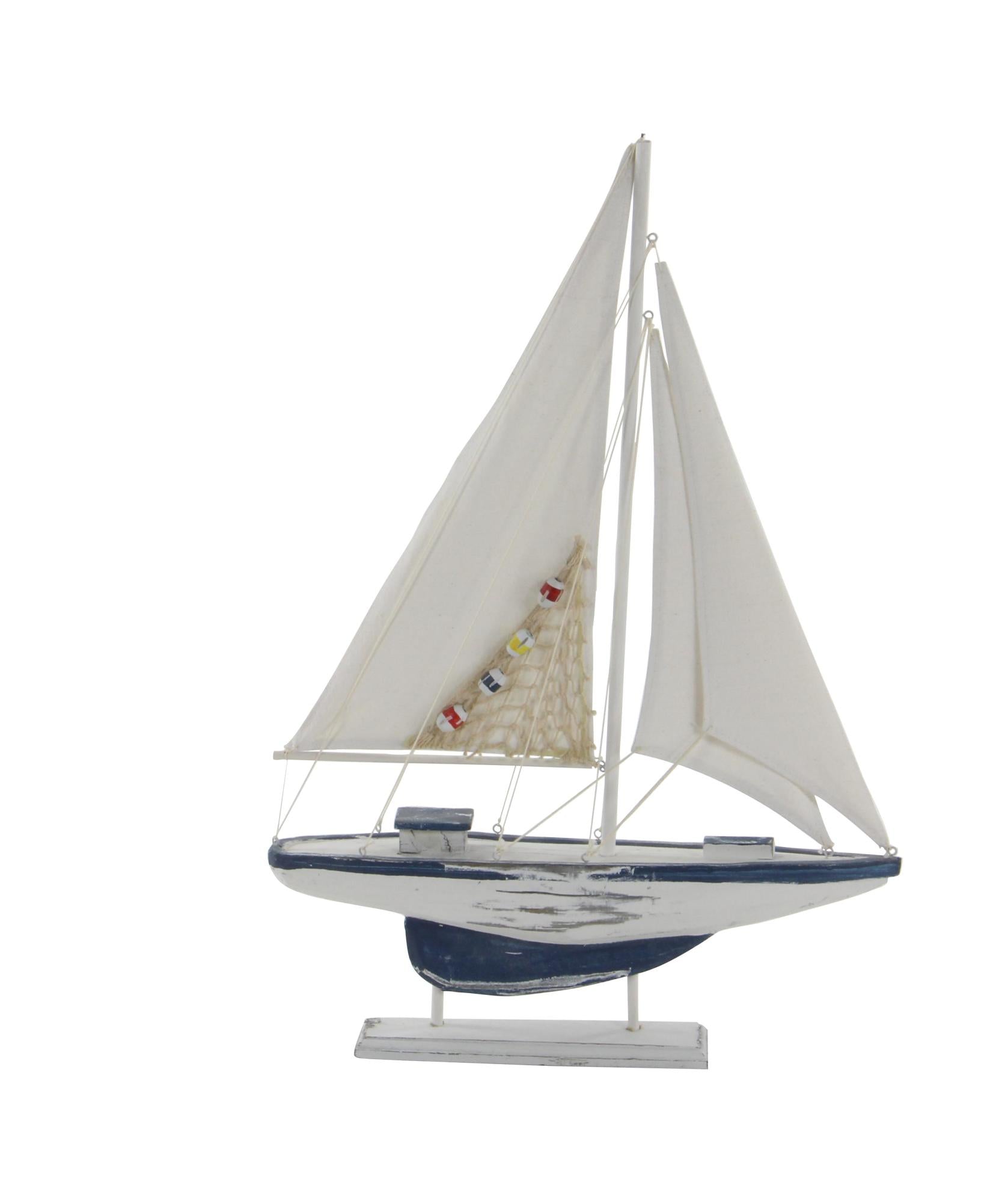 Set of 2 Sail Boat White Wood Handmade Decorative Sculpture