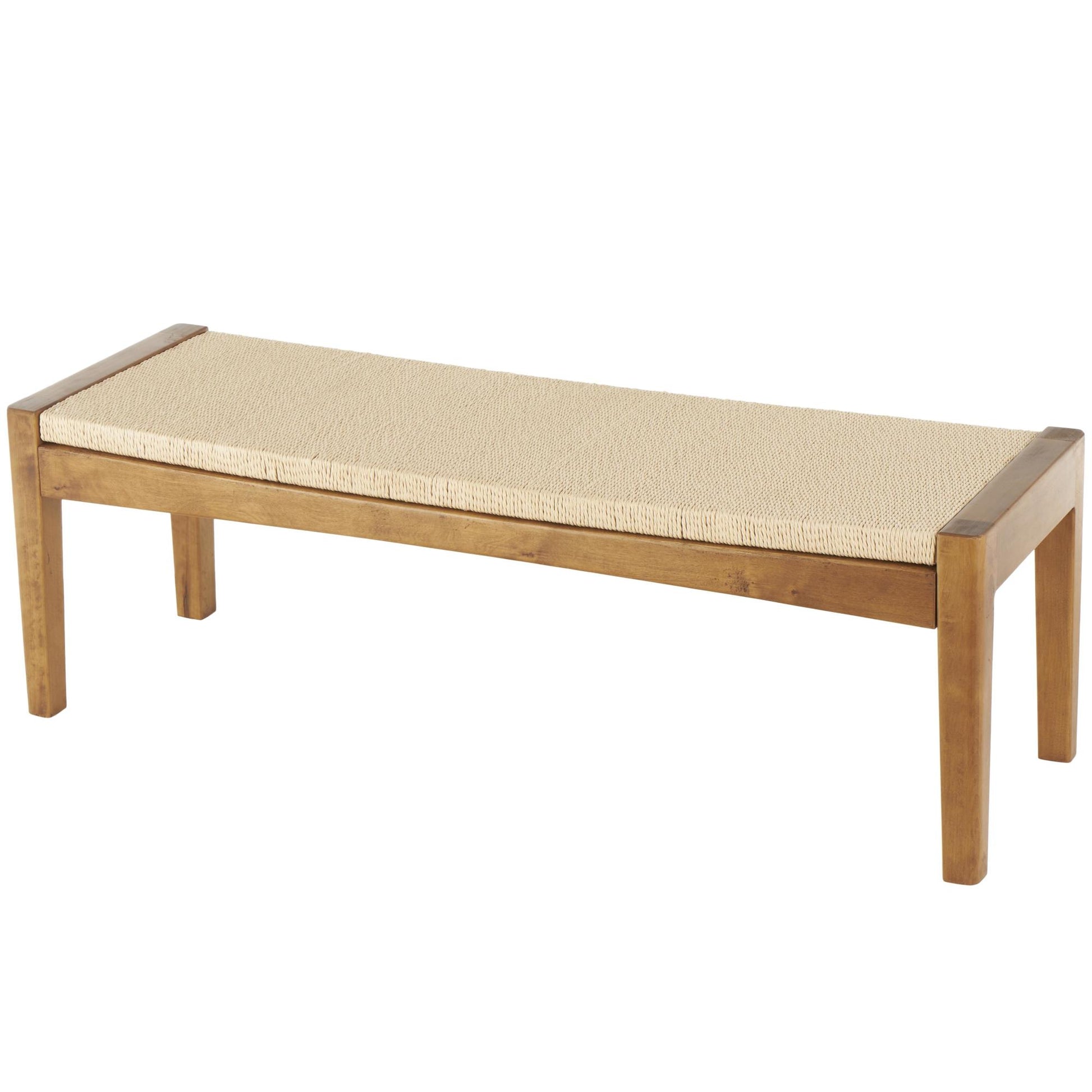 Brown Wood Handmade Traditional Home Bench with Rope Wrapped Seat