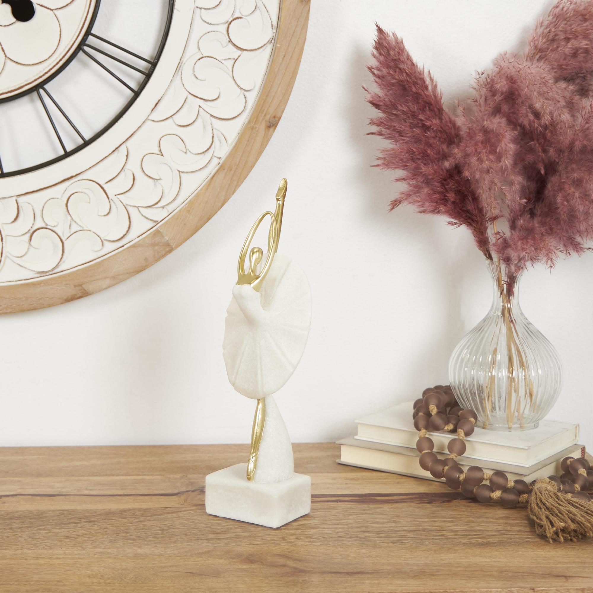 Dancer Cream Polystone Ballet Decorative Sculpture with Gold Accents