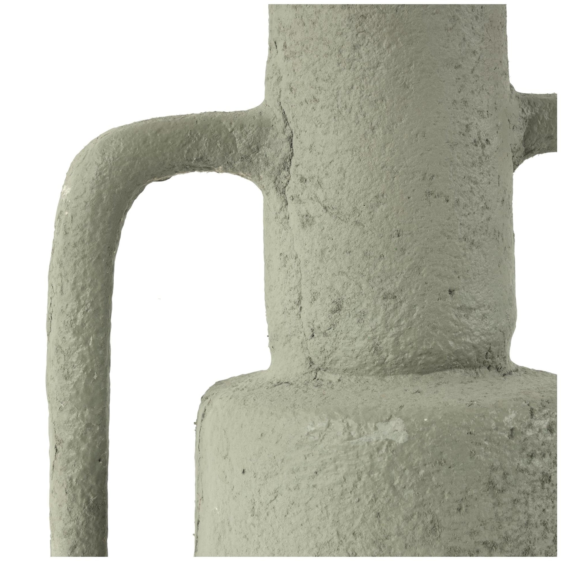 Abstract Light Gray Paper Mache Textured Decorative Vase with Squared Handles