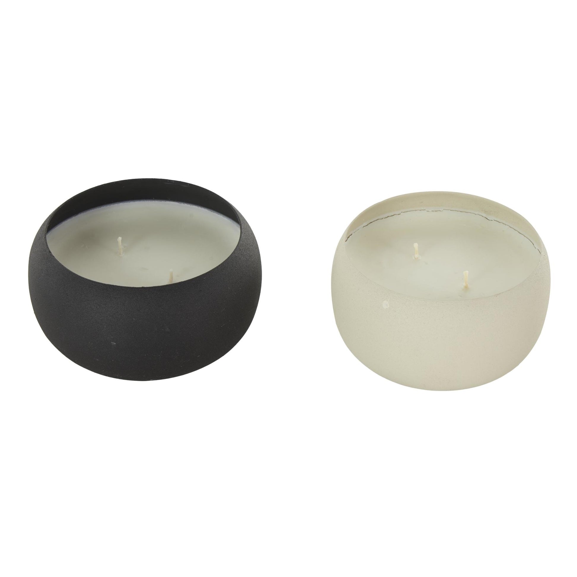 Set of 2 Metal Fresh Cotton/ White Tea & Ginger Scented Textured 11oz 2 Wick Decorative Candle with White Wax