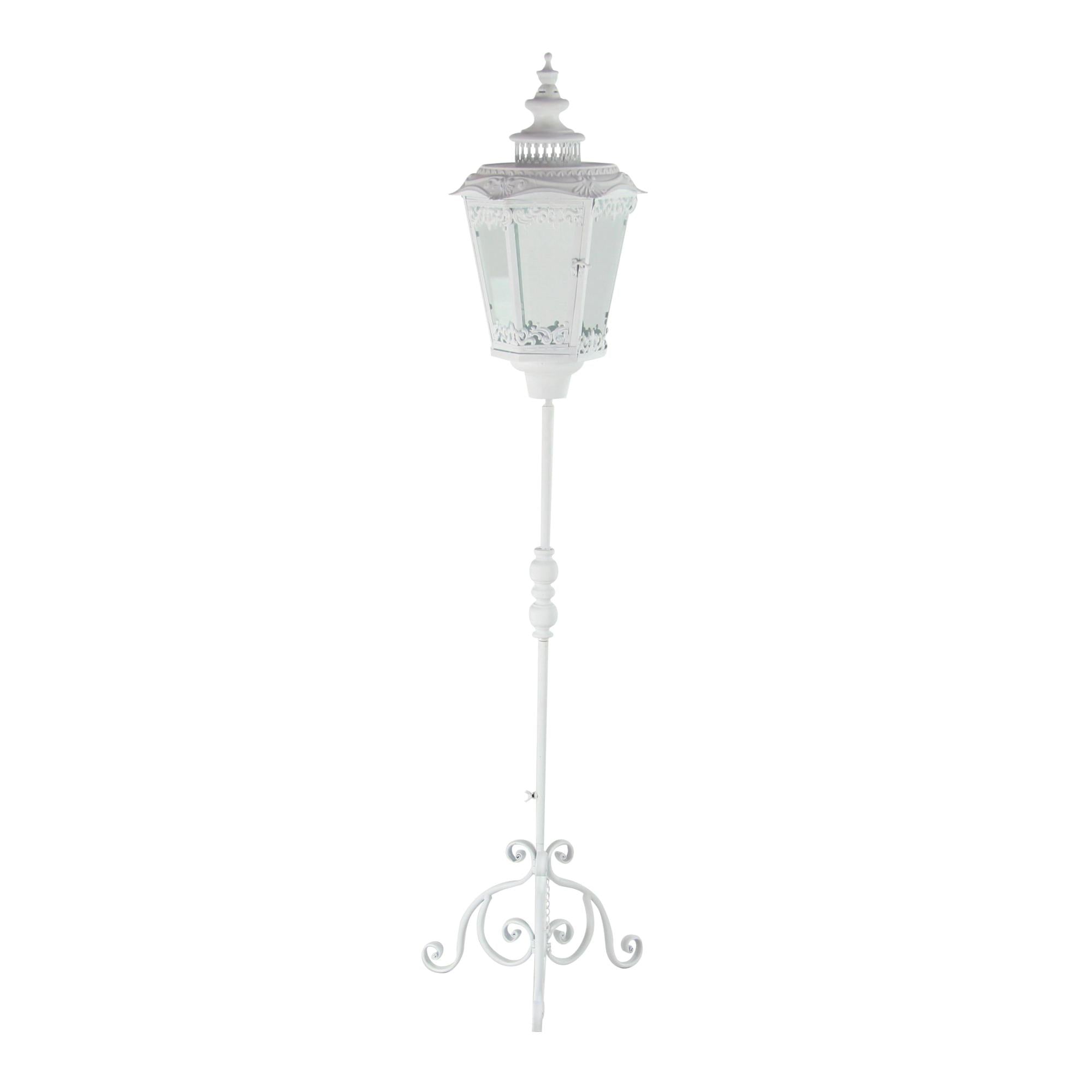 Scroll White Metal Standing Decorative Indoor Outdoor Candle Lantern