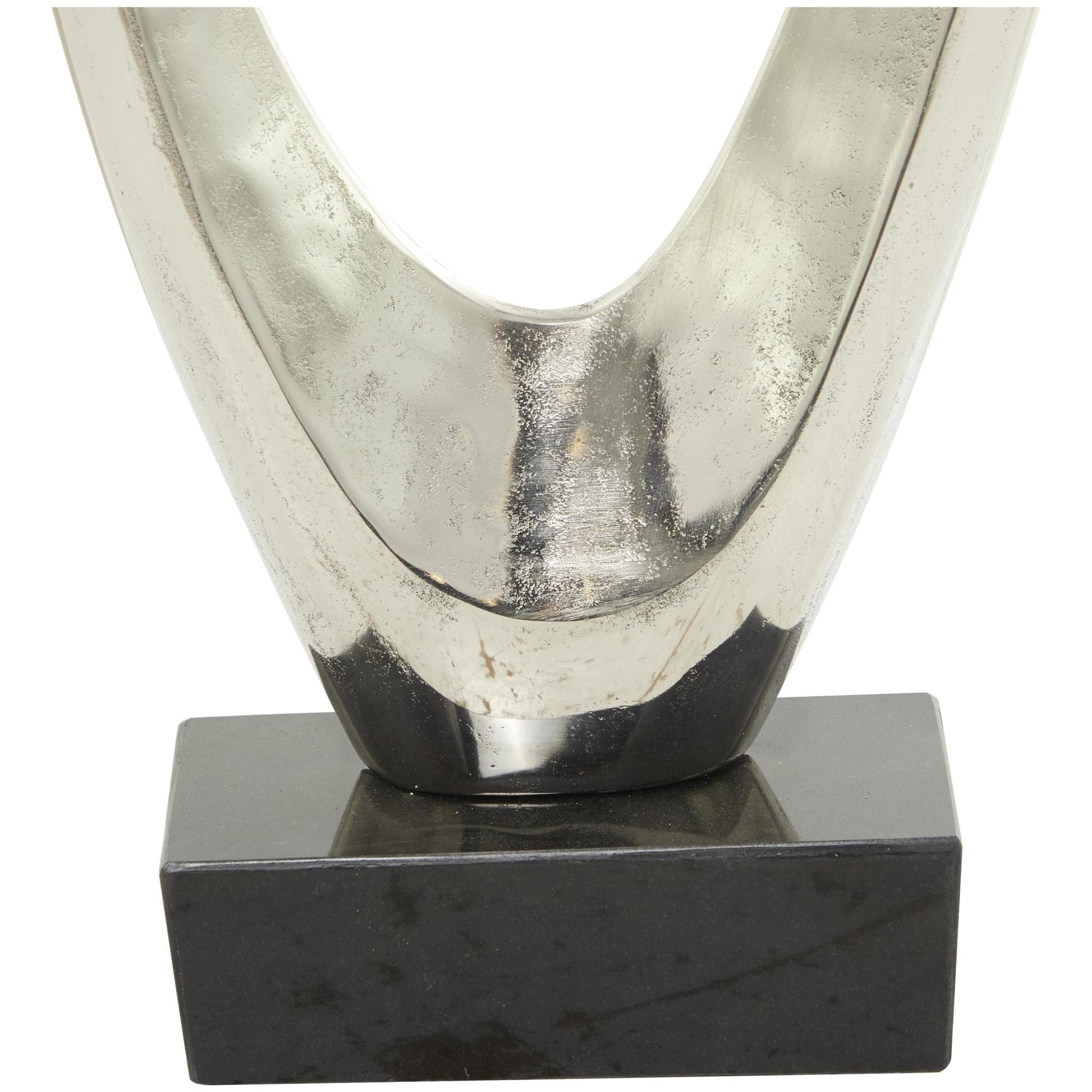 Abstract Aluminum Metal Tall Floor Loop Decorative Sculpture with Black Marble Base 16" x 5" x 52"
