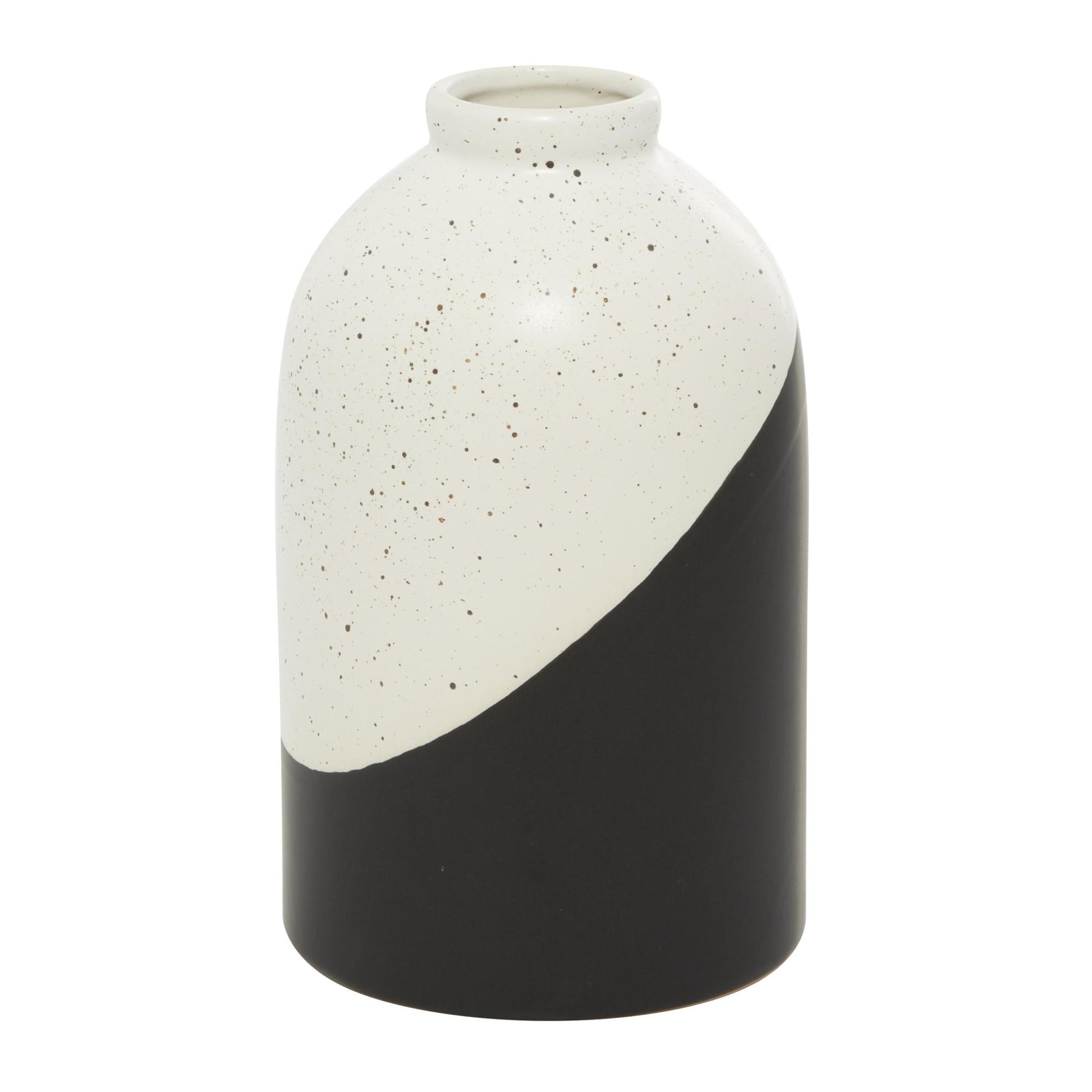 Black Ceramic Color Block Speckled Decorative Vase with White Top