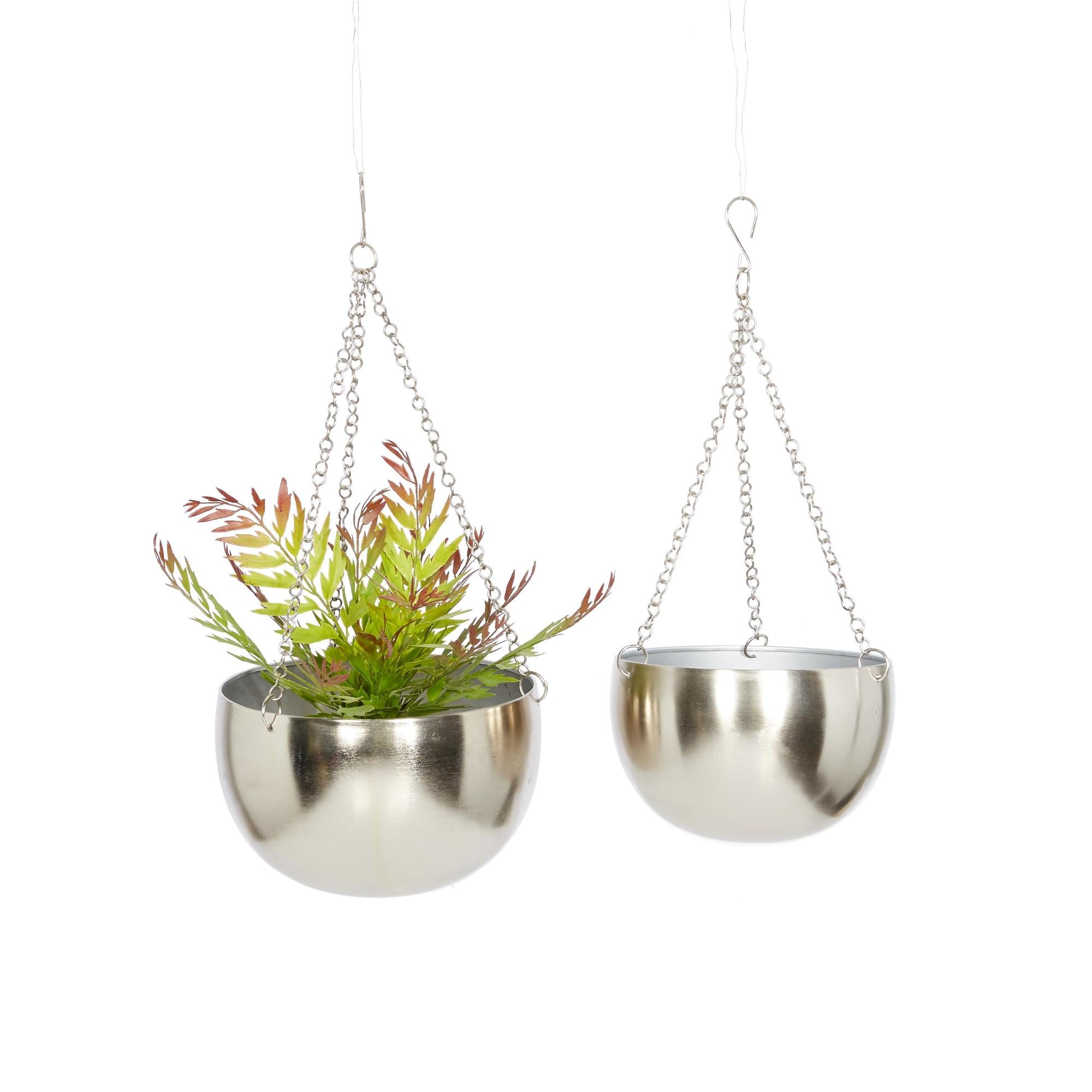 Set of 2 Metal Hanging Dome Indoor Outdoor Wall Planter with Chain