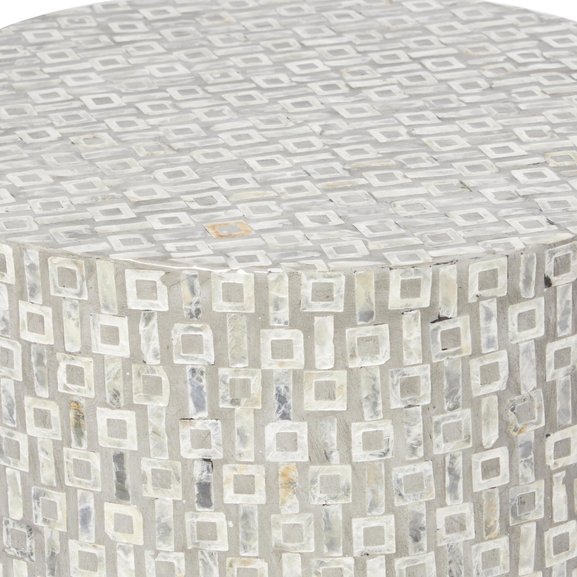 Geometric Mother of Pearl Shell Side End Accent Table with Gold Base