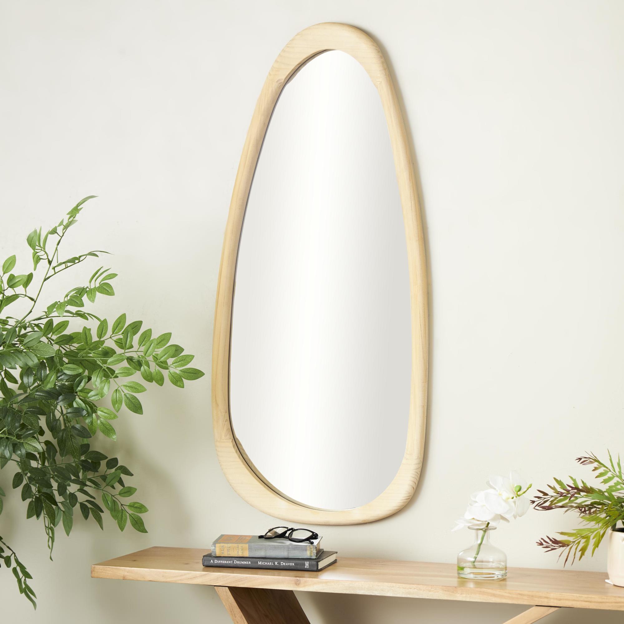Brown Wood Oval Room Wall Mirror