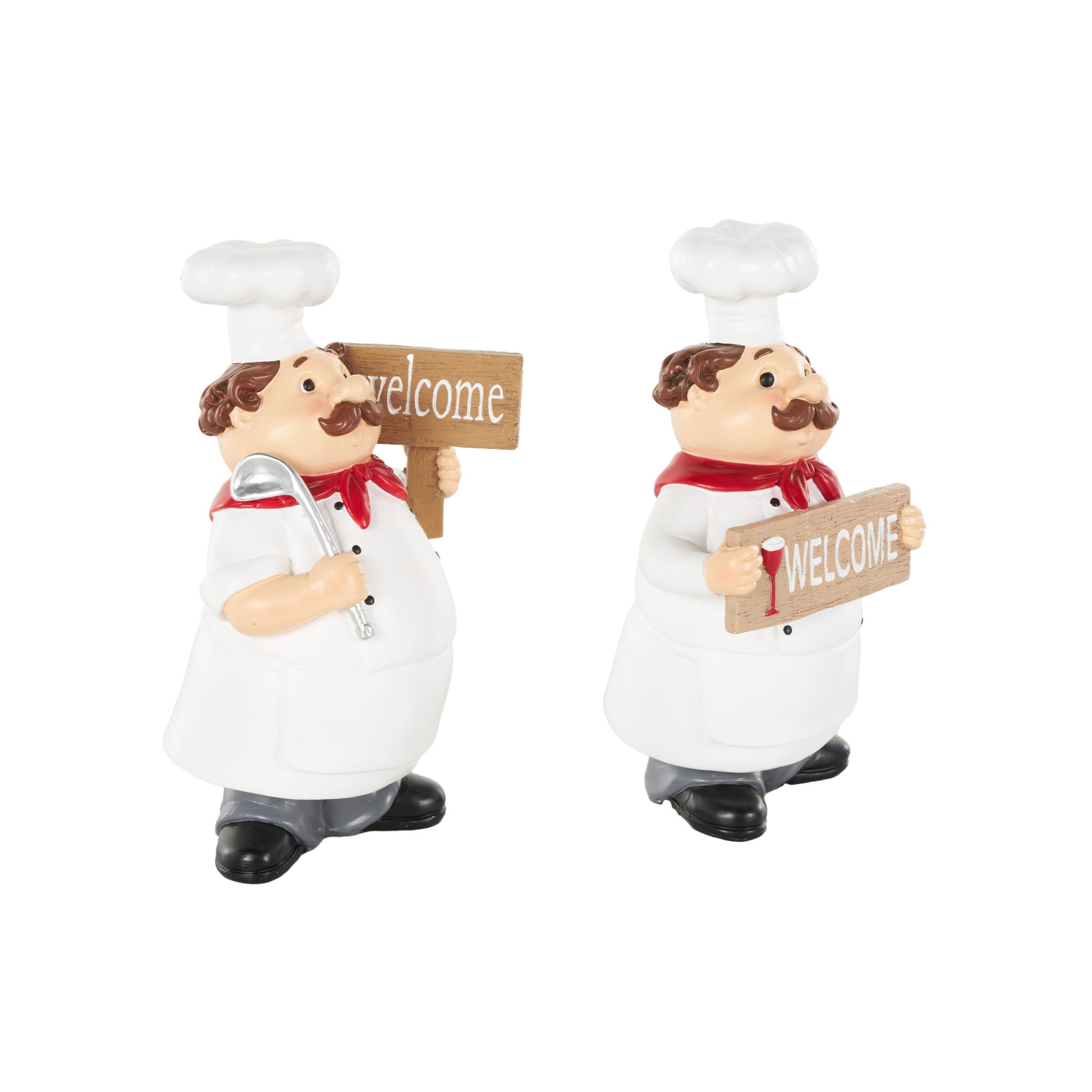 Set of 2 Chef White Polystone Kitchen Decorative Figurine Decorative Sculpture with Welcome Signs