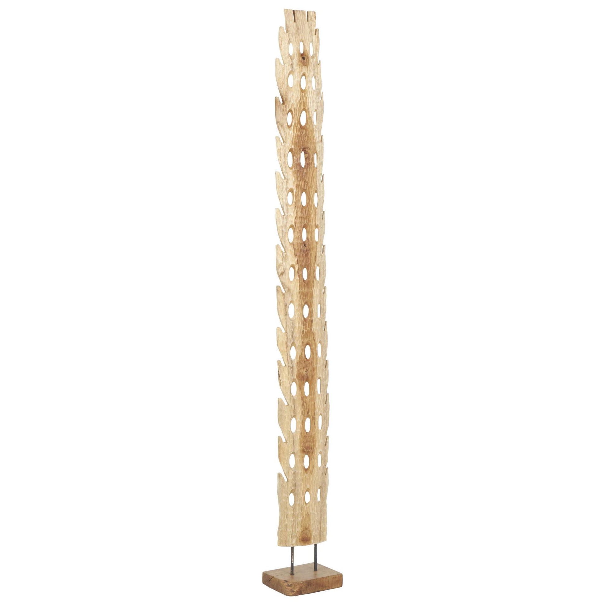 Abstract Brown Teak Wood Handmade Tall Floor Cutout Post Decorative Sculpture with Live Edge Base