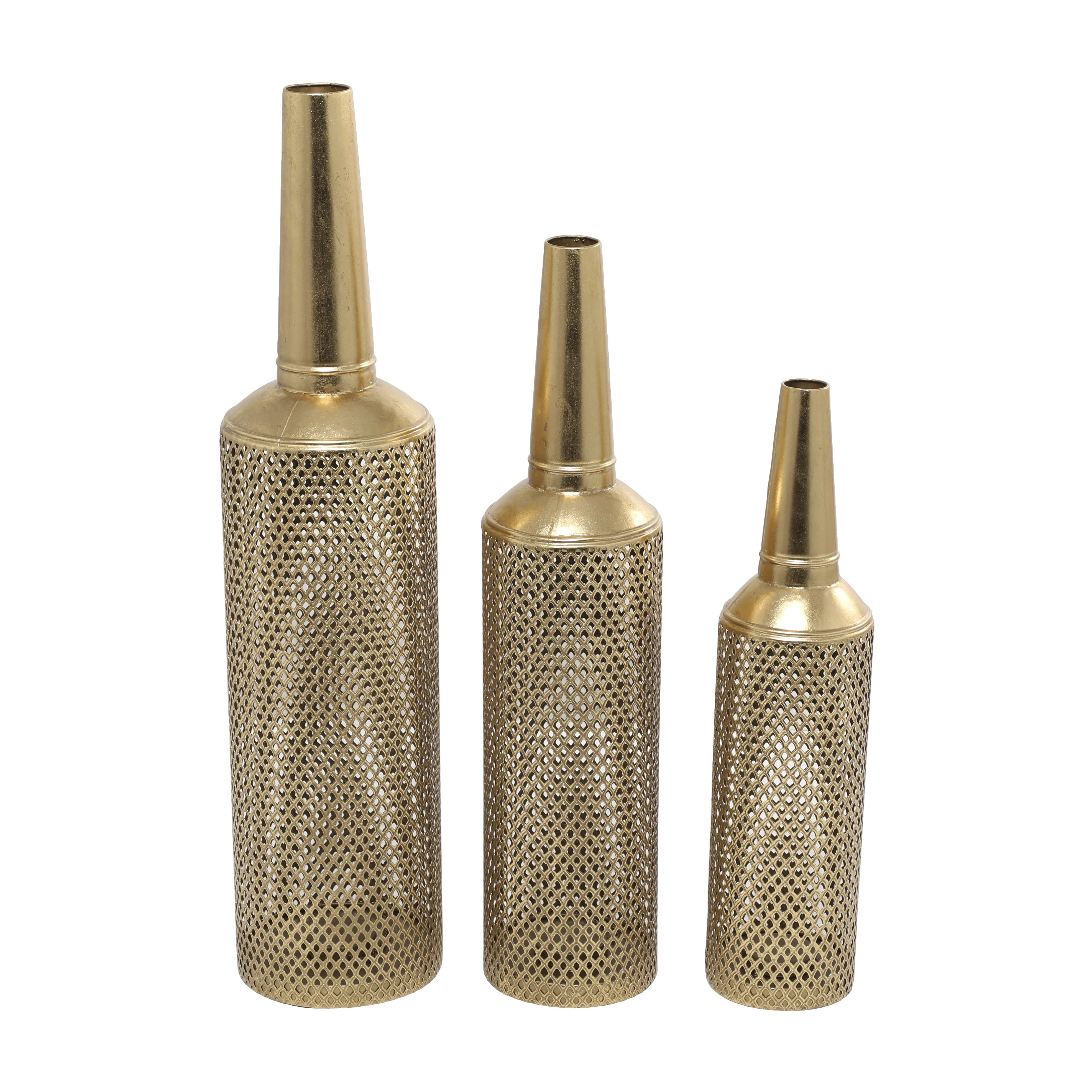 Set of 3 Metal Tall Slim Floor Decorative Vase Set of 3 35", 29", 22"H