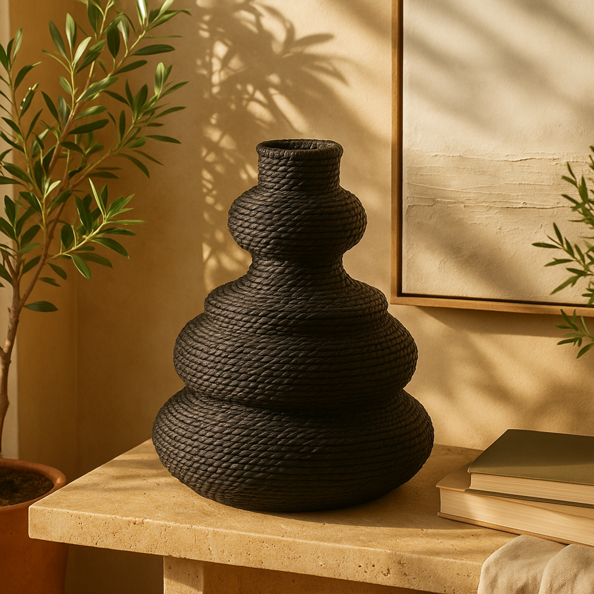 Seagrass Handmade Wrapped Decorative Vase with Abstract Bubble Shape 10" x 10" x 14"