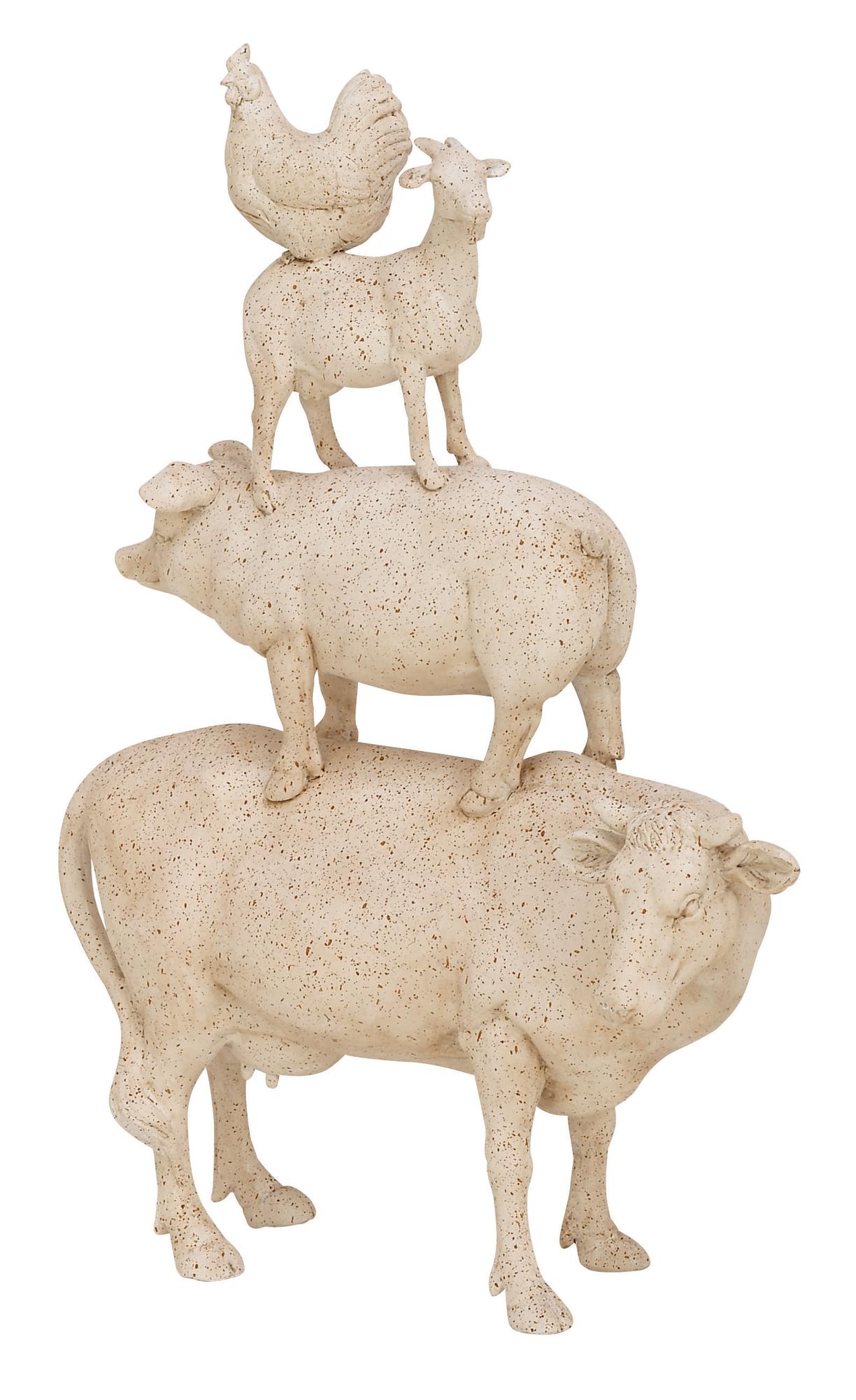 Farm Animals Cream Polystone Stacked Decorative Sculpture