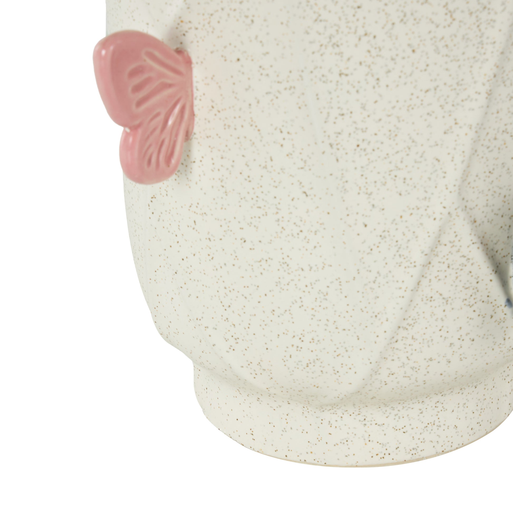 Butterfly White Ceramic Wide Decorative Vase with Multicolor Accents