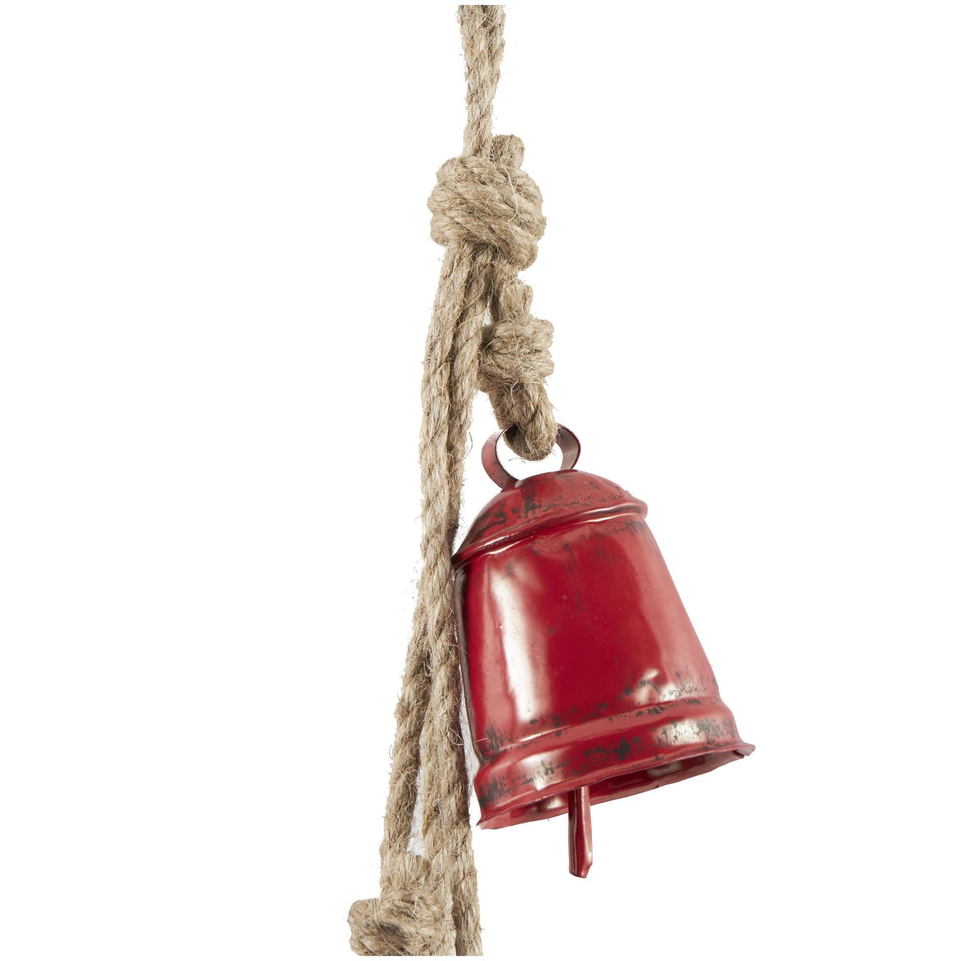 Metal Handmade Tibetan Inspired Indoor Outdoor Decorative Cow Bells with 4 Bells on Jute Hanging Rope