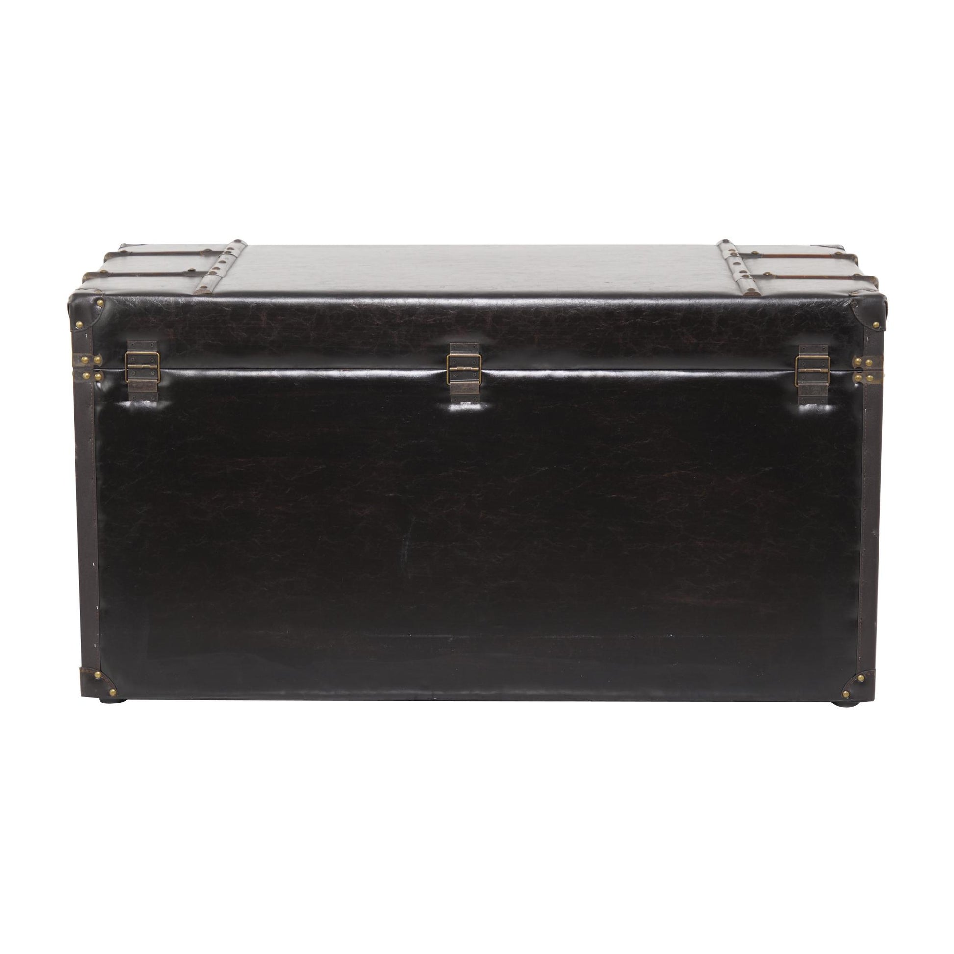 Faux Leather Vintage 2 Drawer Living Room Coffee Table with Buckle Hinged Top