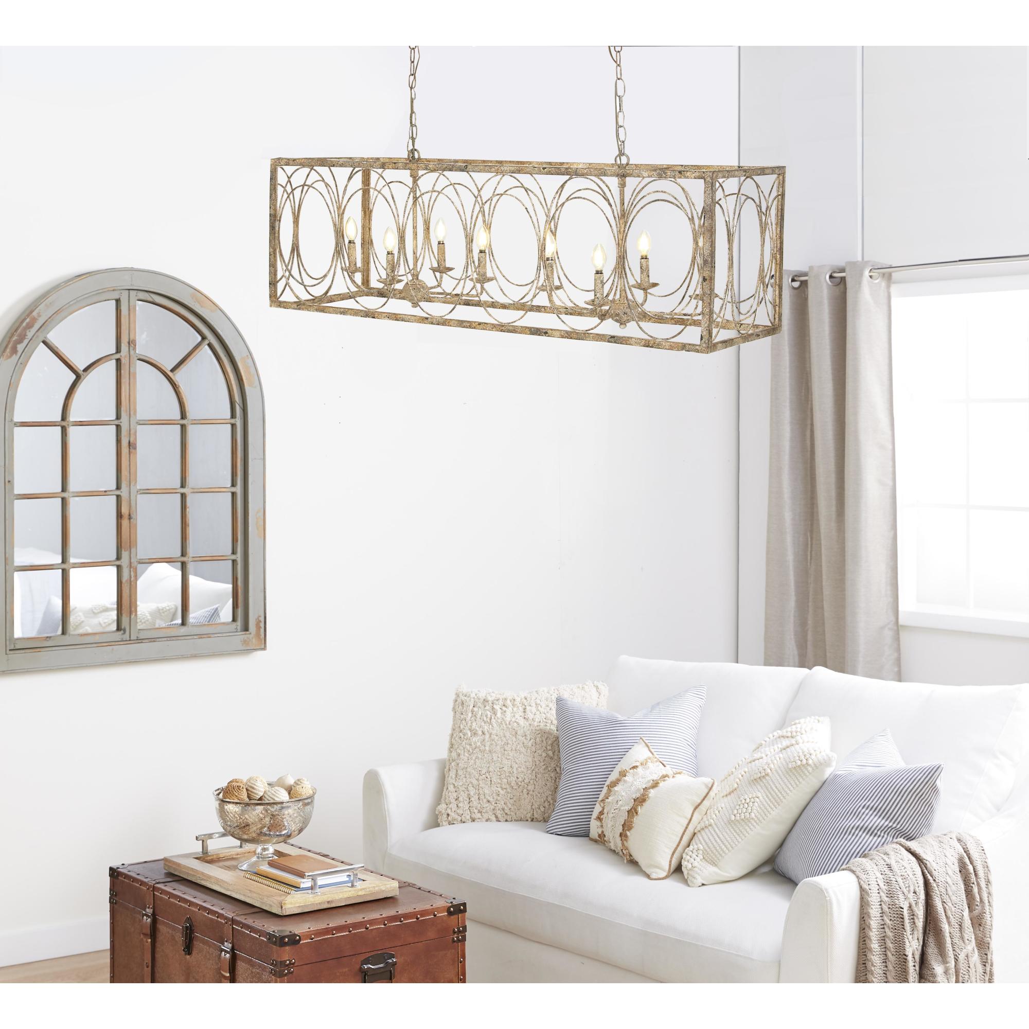 Gold Metal Distressed Caged 8 Light Room Chandelier with Link Style Chain