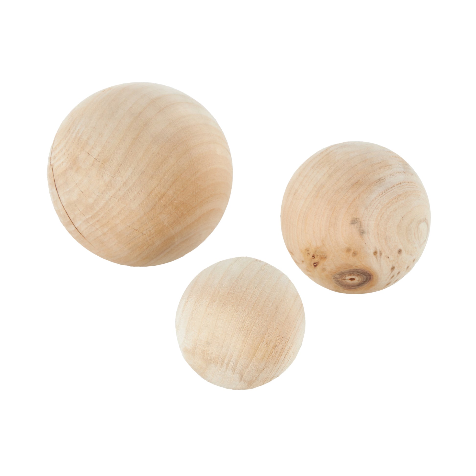 Set of 3 Light Brown Wood Handmade Decorative Orbs & Vase Filler with Varying Sizes