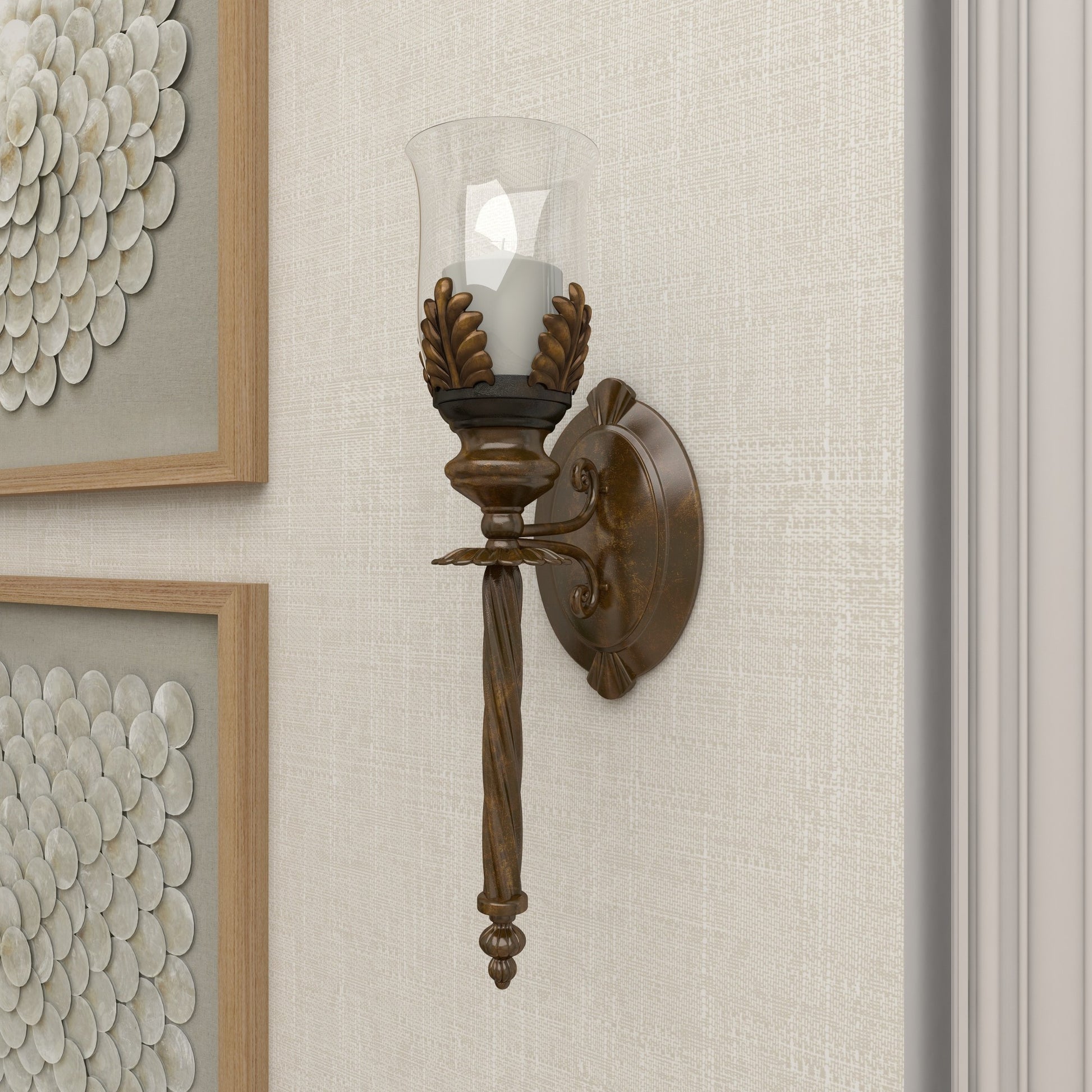 Leaf Brown Metal Candle Indoor Outdoor Wall Sconce with Twisted Base