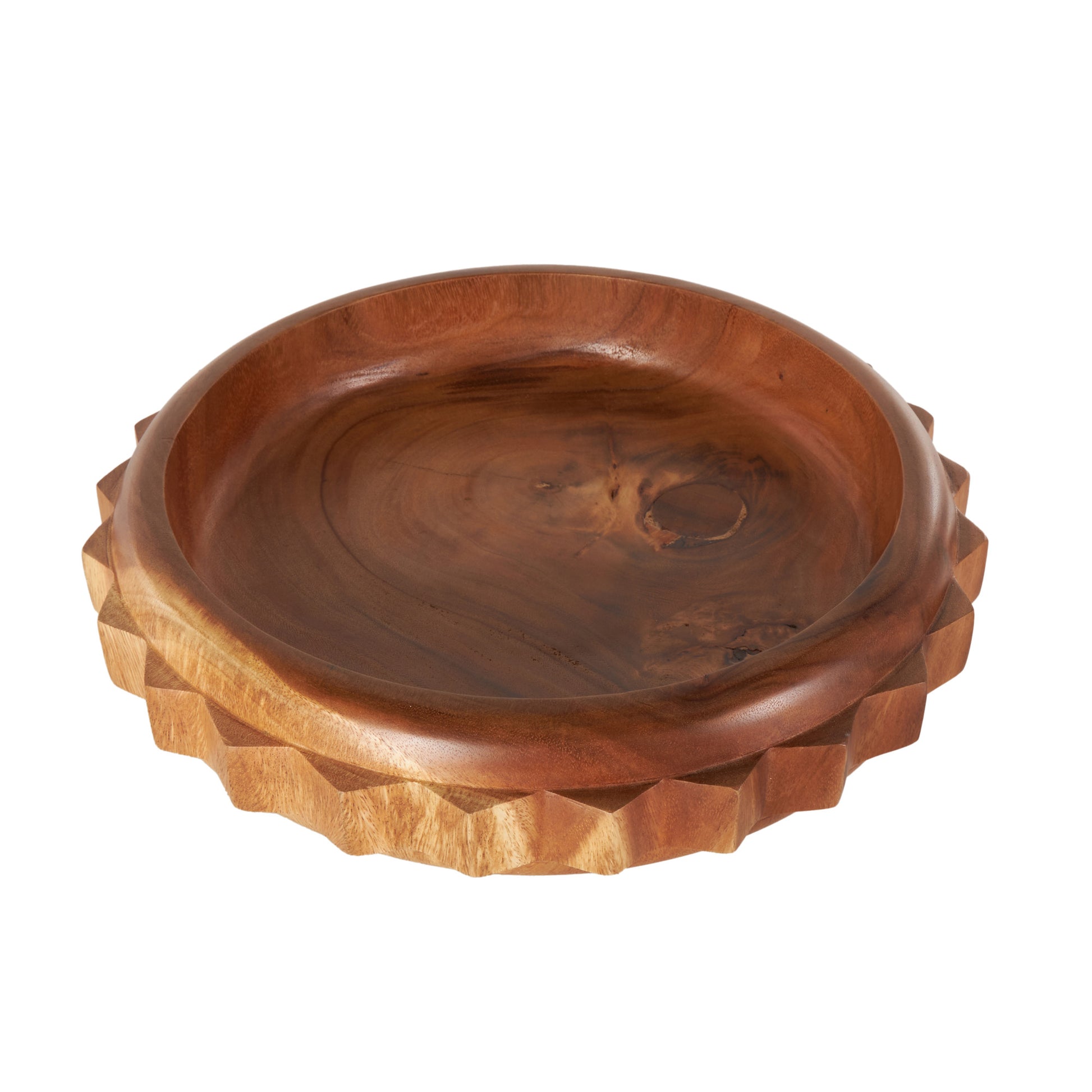 Gear Brown Teak Wood Handmade Large Decorative Bowl with Peg Leg