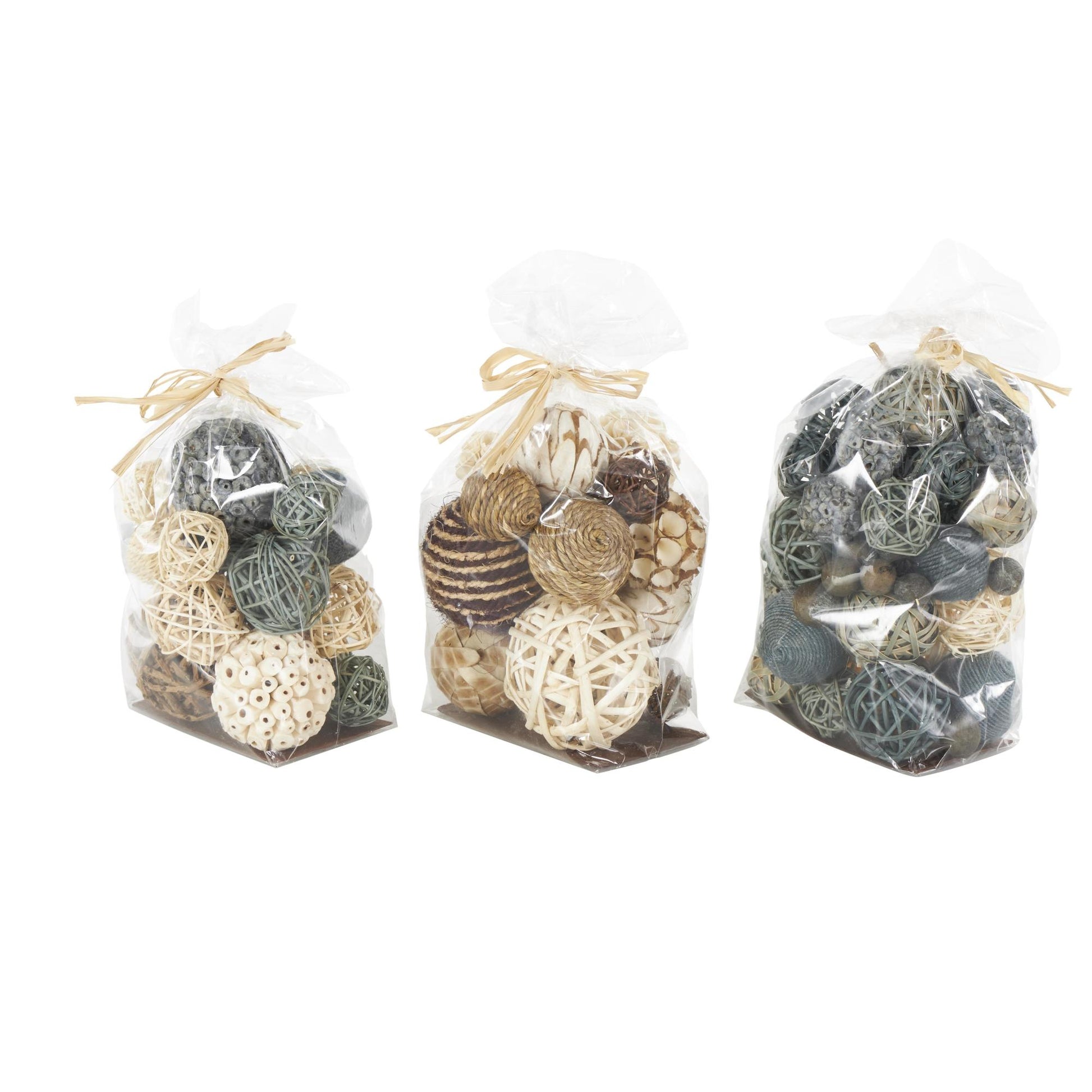 Set of 3 Gray Dried Plant Handmade Decorative Orbs & Vase Filler with Varying Designs