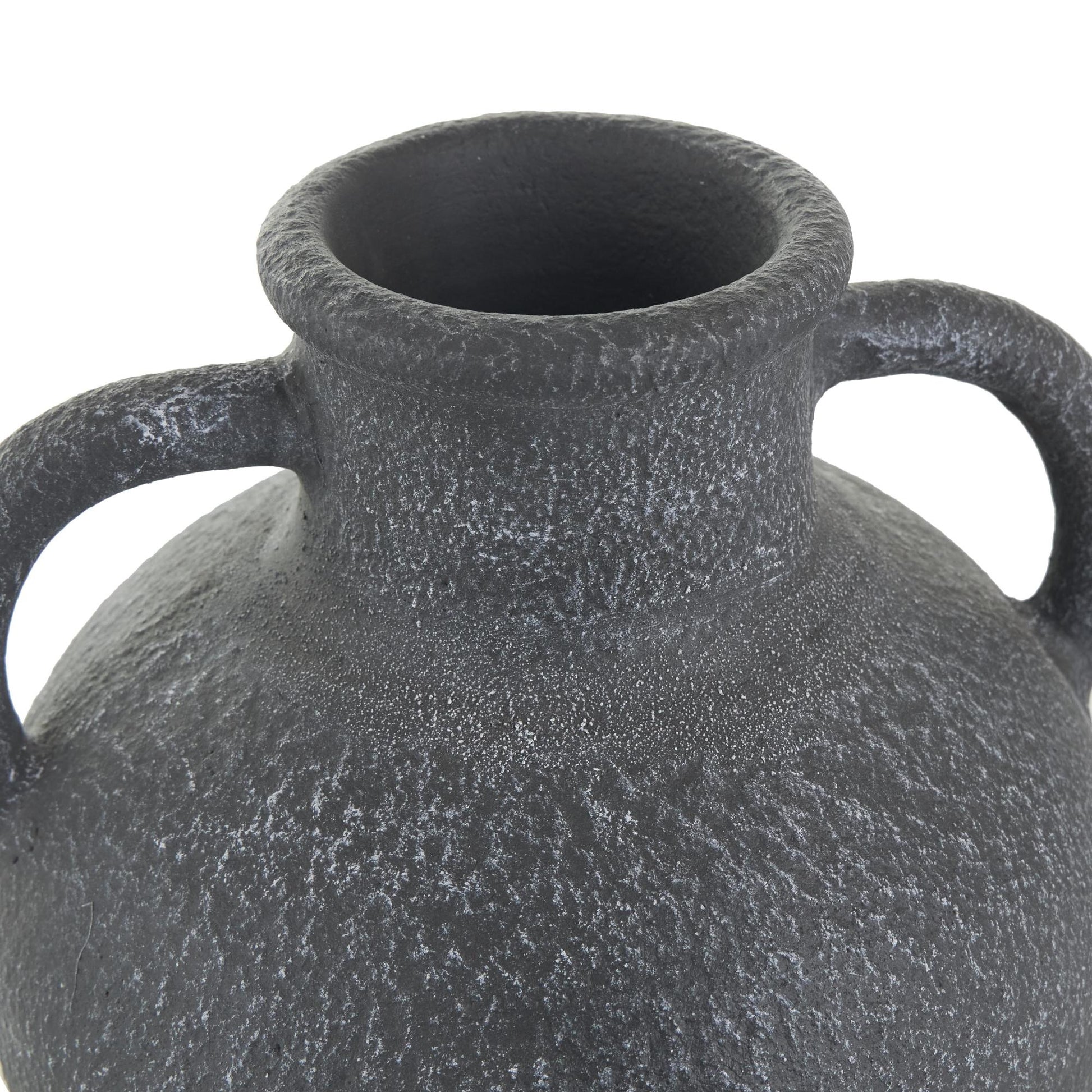 Black Ceramic Whitewashed Textured Amphora Decorative Vase with 2 Handles