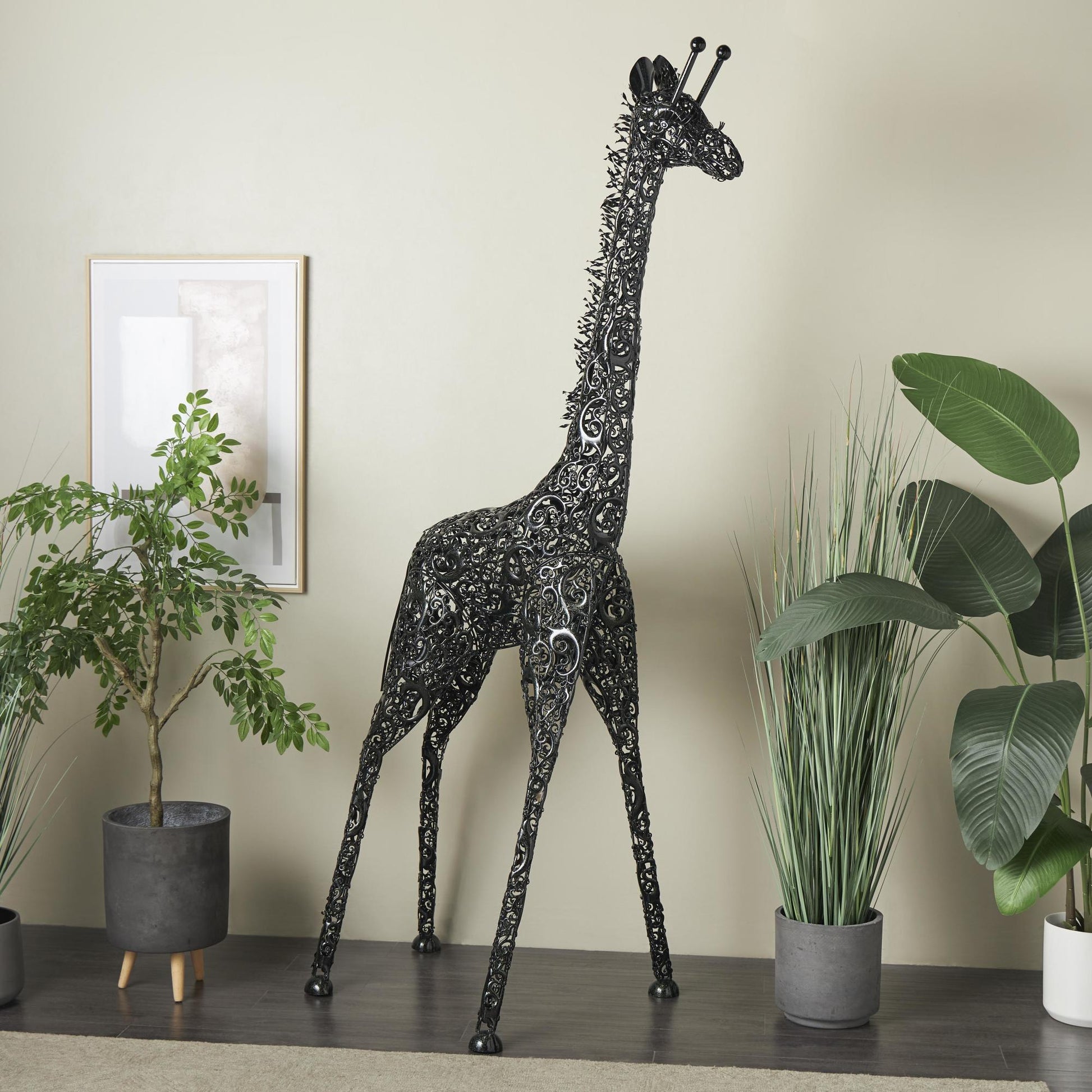 Giraffe Black Metal Indoor Outdoor Tall Decorative Garden Sculpture