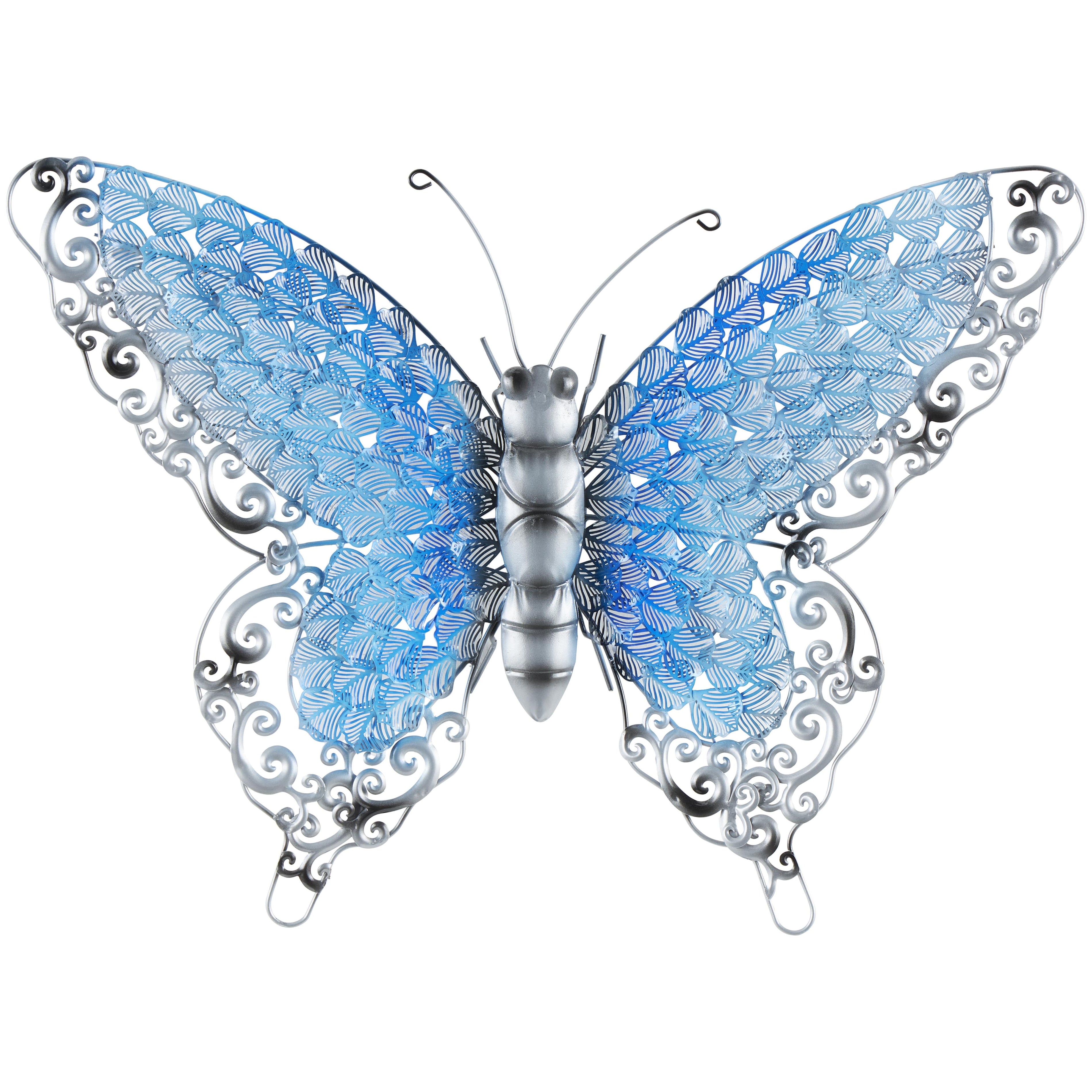 Butterfly Metal Cutout Home Wall Decor with Silver Scroll Details