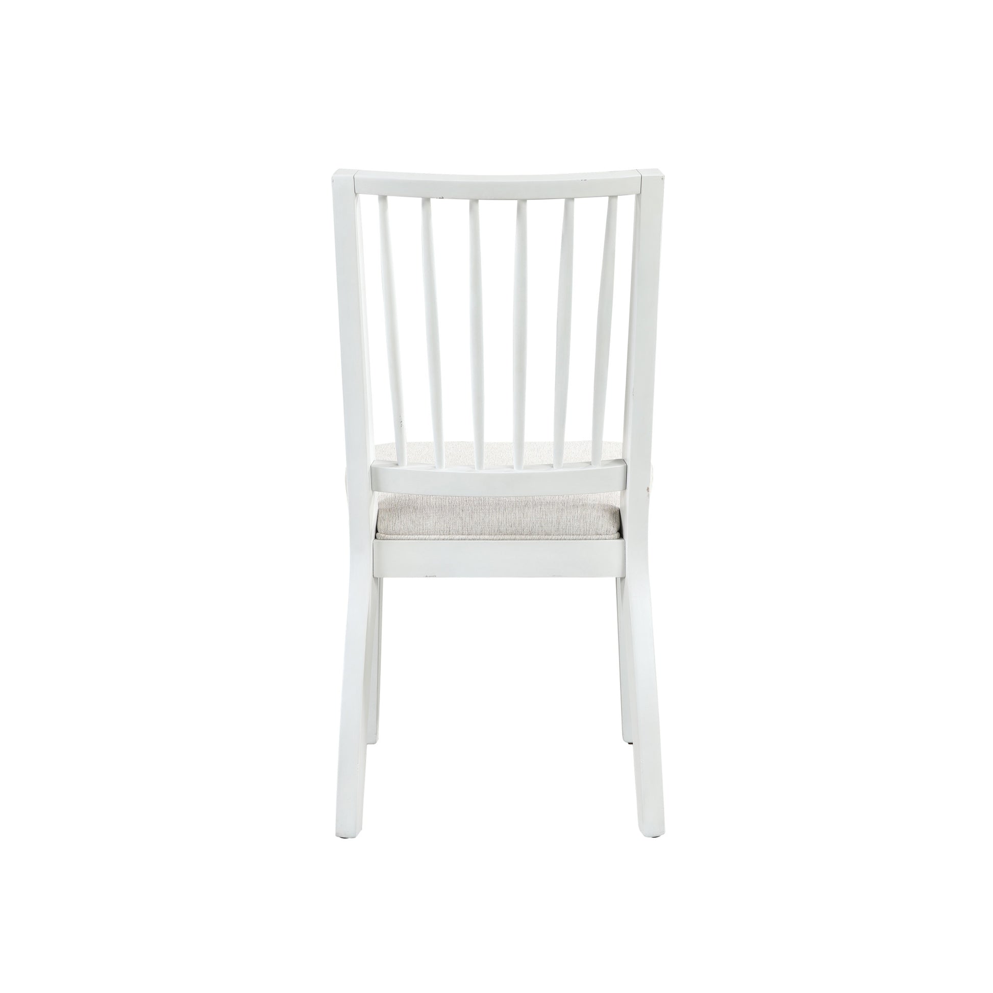 Set of 2 White Wood Kitchen Dining Chair with Light Gray Fabric Seat and Slatted Back