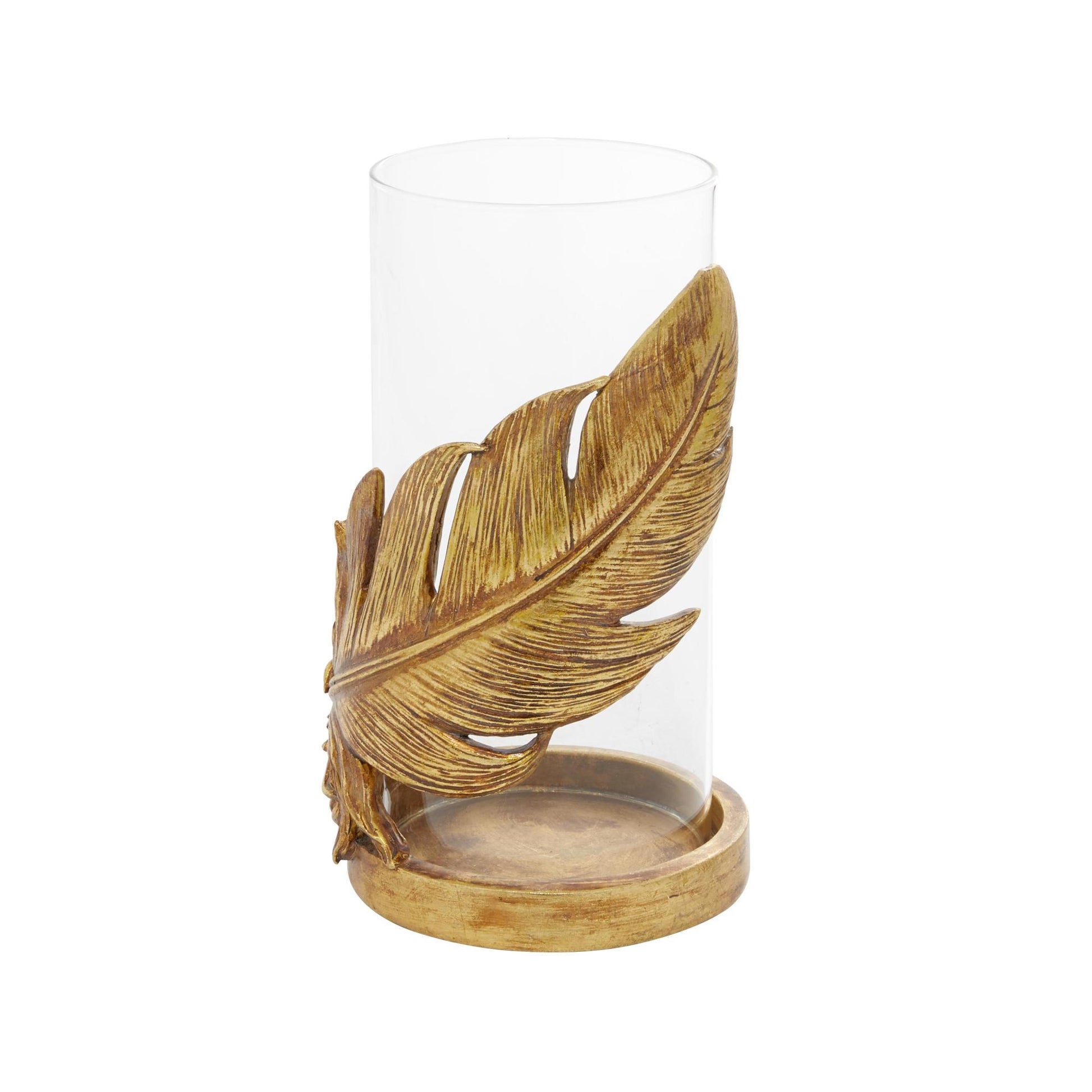 Bird Gold Glass Feather Pillar Room Hurricane Lamp