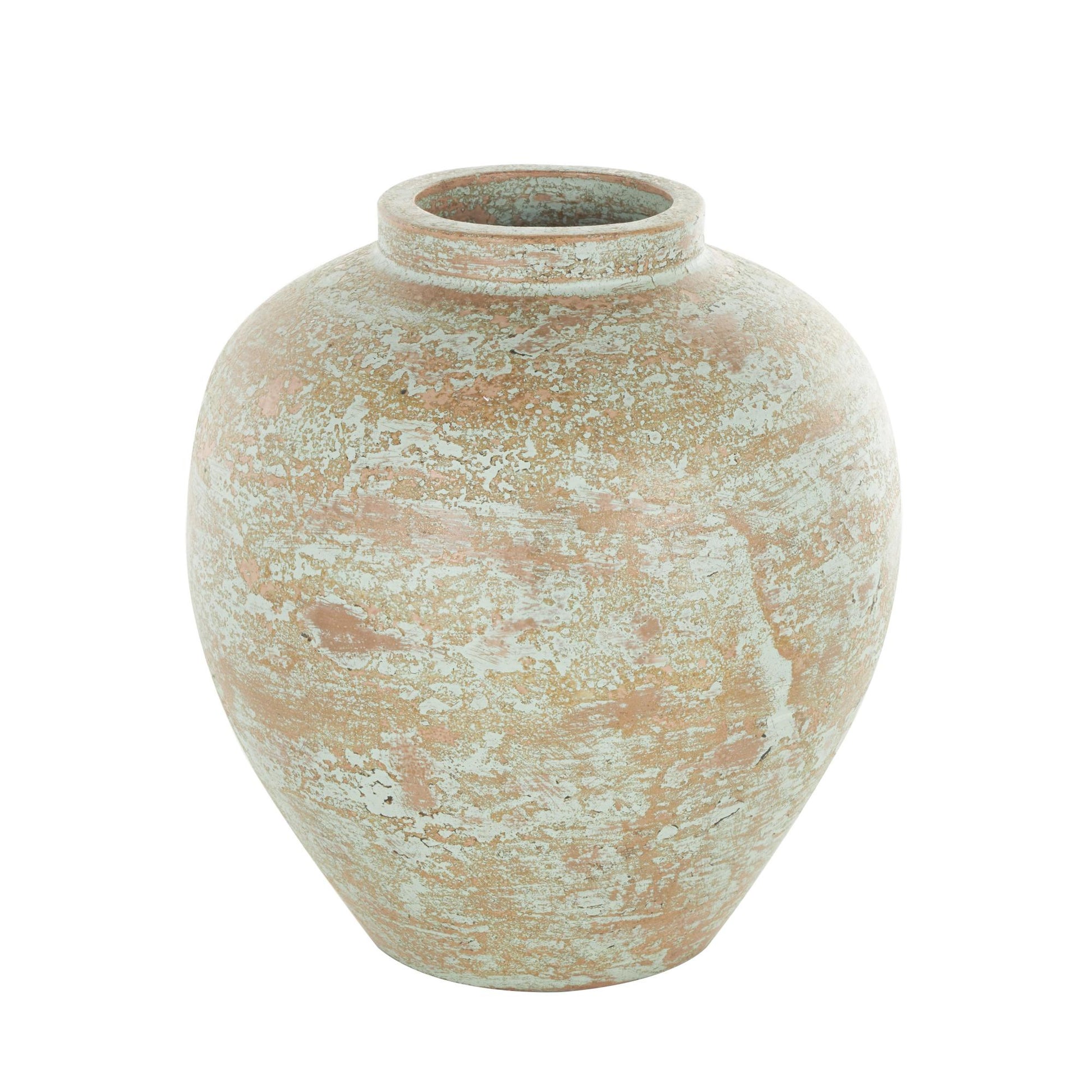 Brown Ceramic Antique Style Textured Patina Decorative Vase