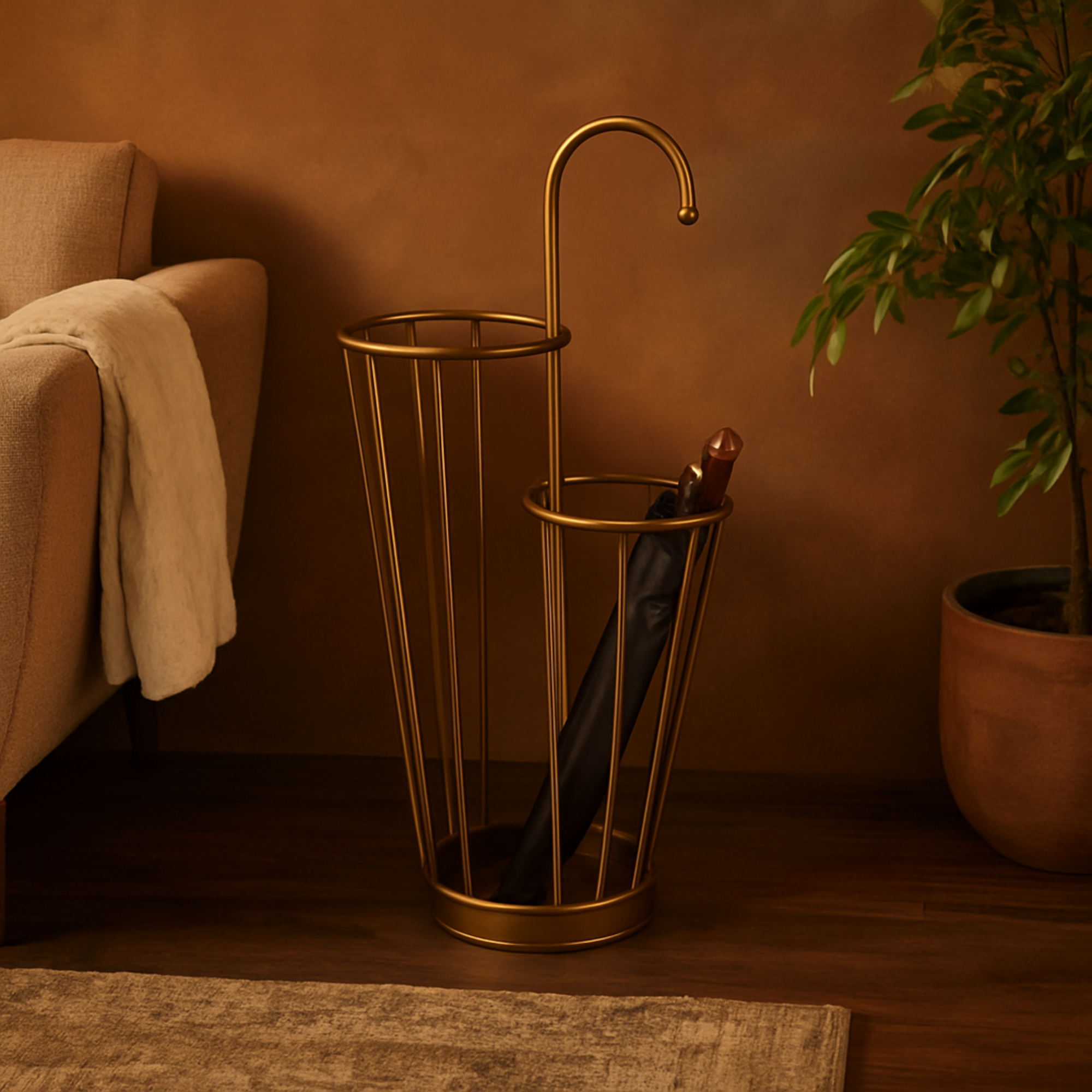 Geometric Metal 2 Section Decorative Umbrella Stand with Umbrella Shaped Handle