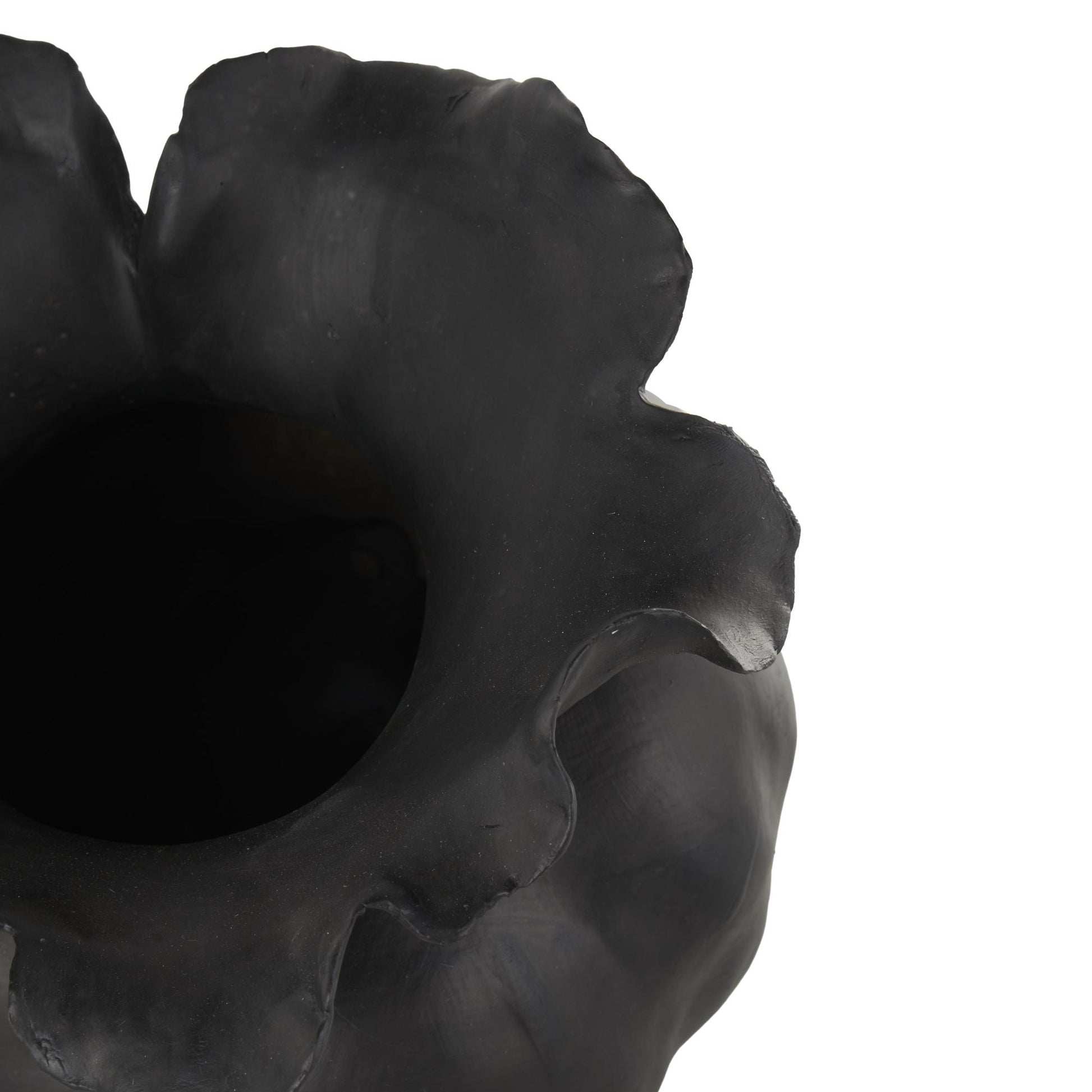 Abstract Ceramic Wide Rounded Floral Shaped Decorative Vase with Petal Rim