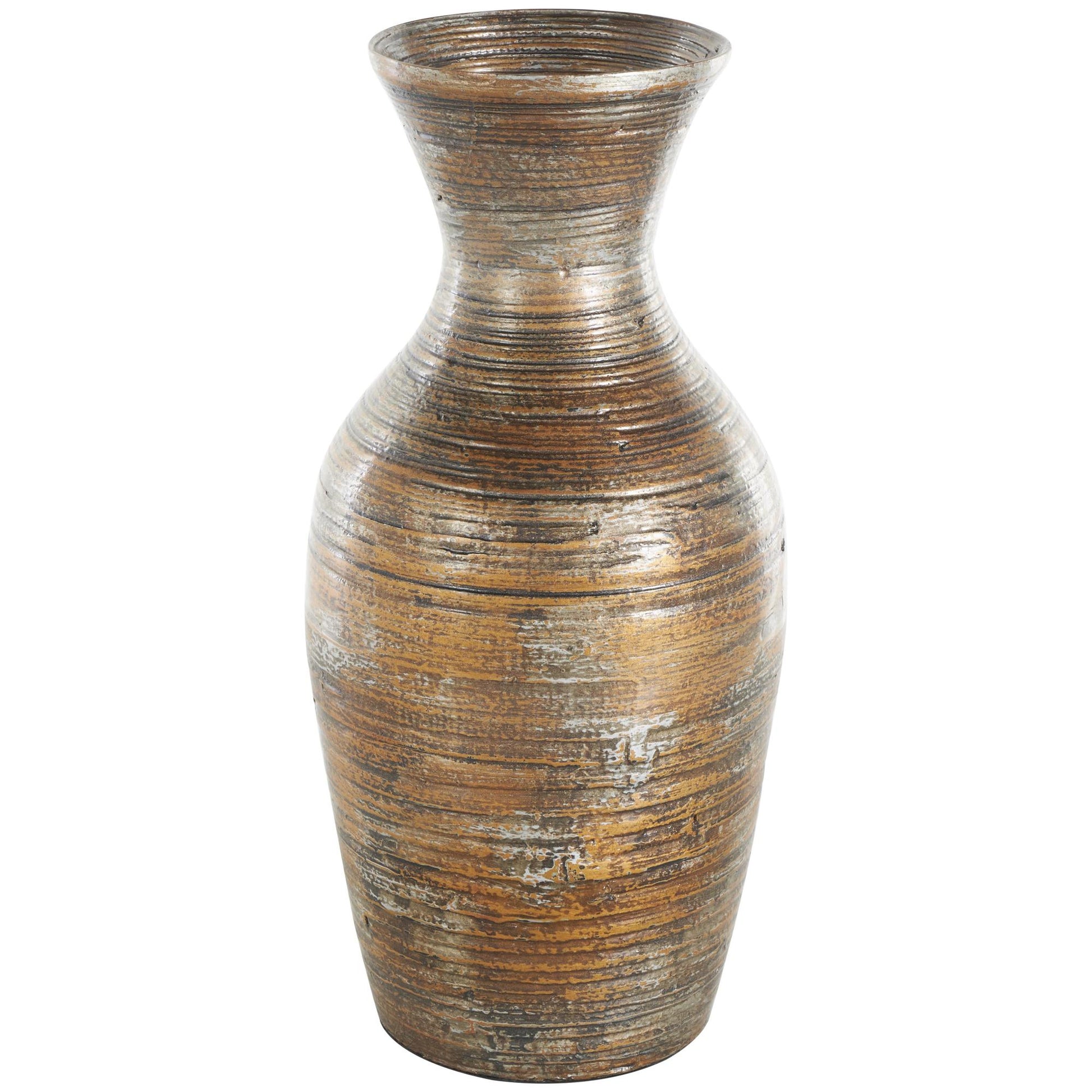 Brown Bamboo Wood Antique Inspired Pot Decorative Vase
