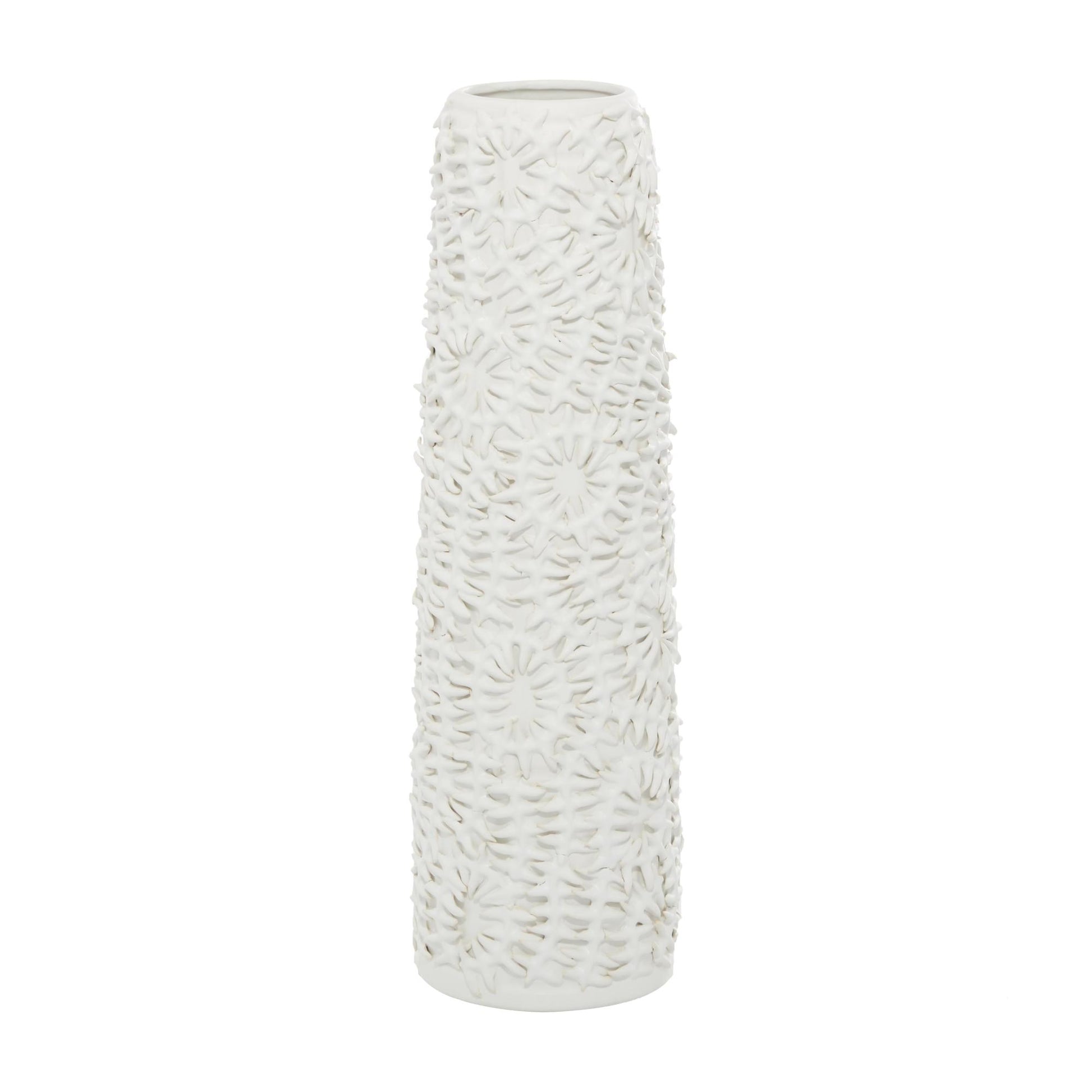 Leaf White Ceramic Embossed Decorative Vase
