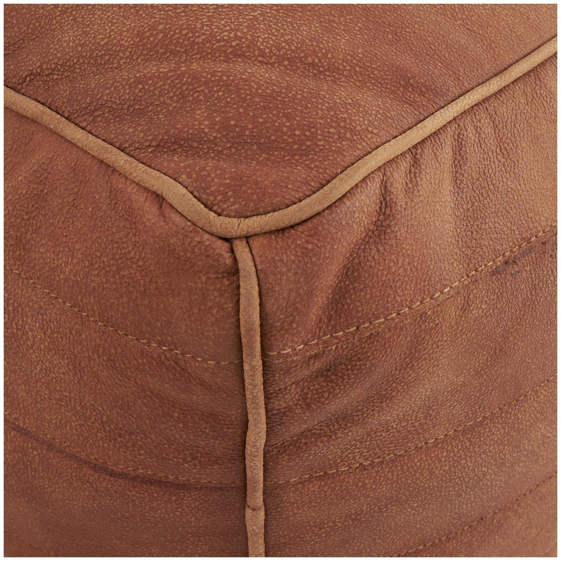 Leather Stuffed Pouf with Linear Panels